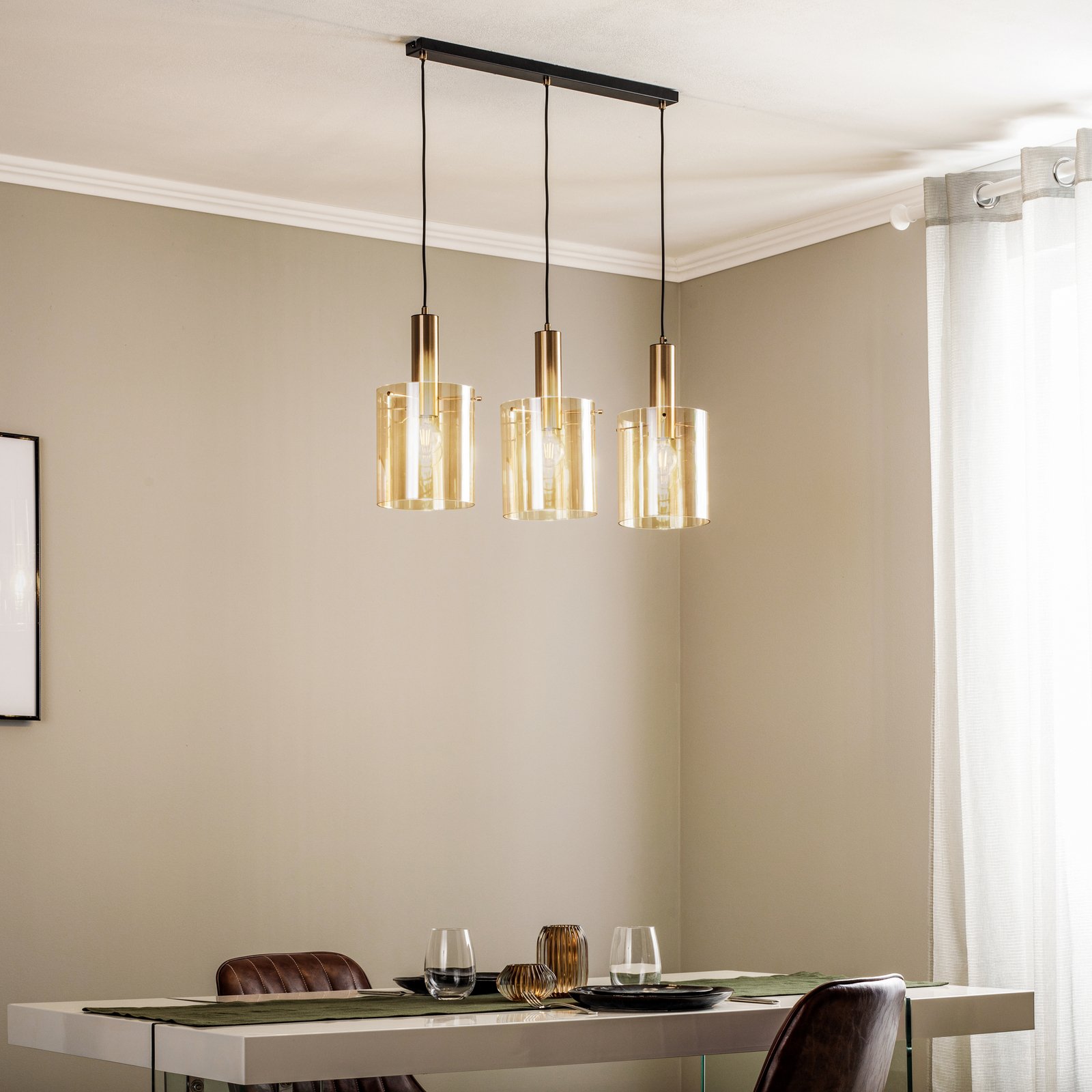 Calena pendant light, three-bulb, gold