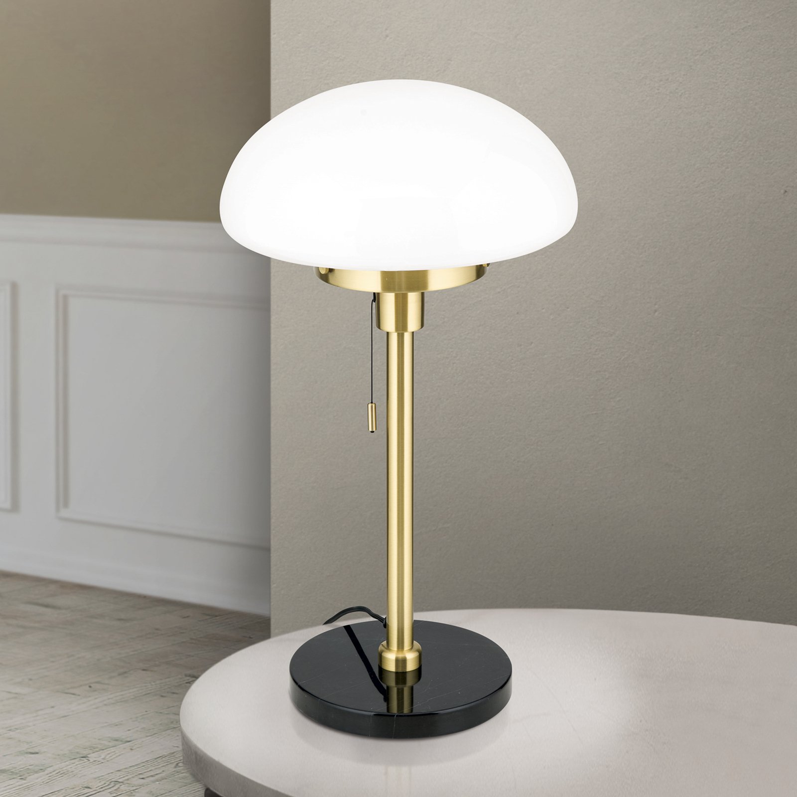 Sparta table lamp, black/brass, glass, marble, 55 cm