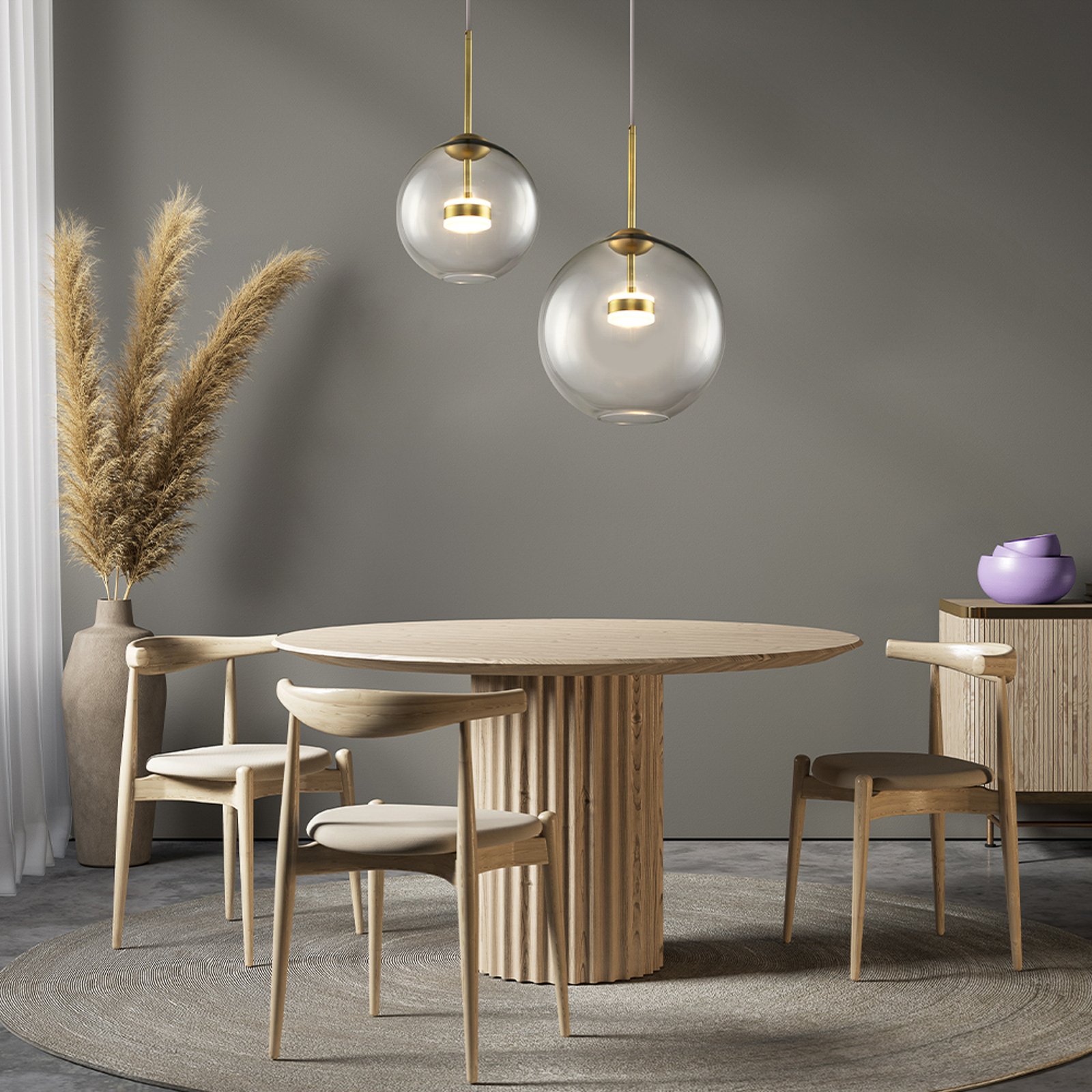 Maytoni LED pendant light Cometa, gold-coloured, glass, Ø 35 cm