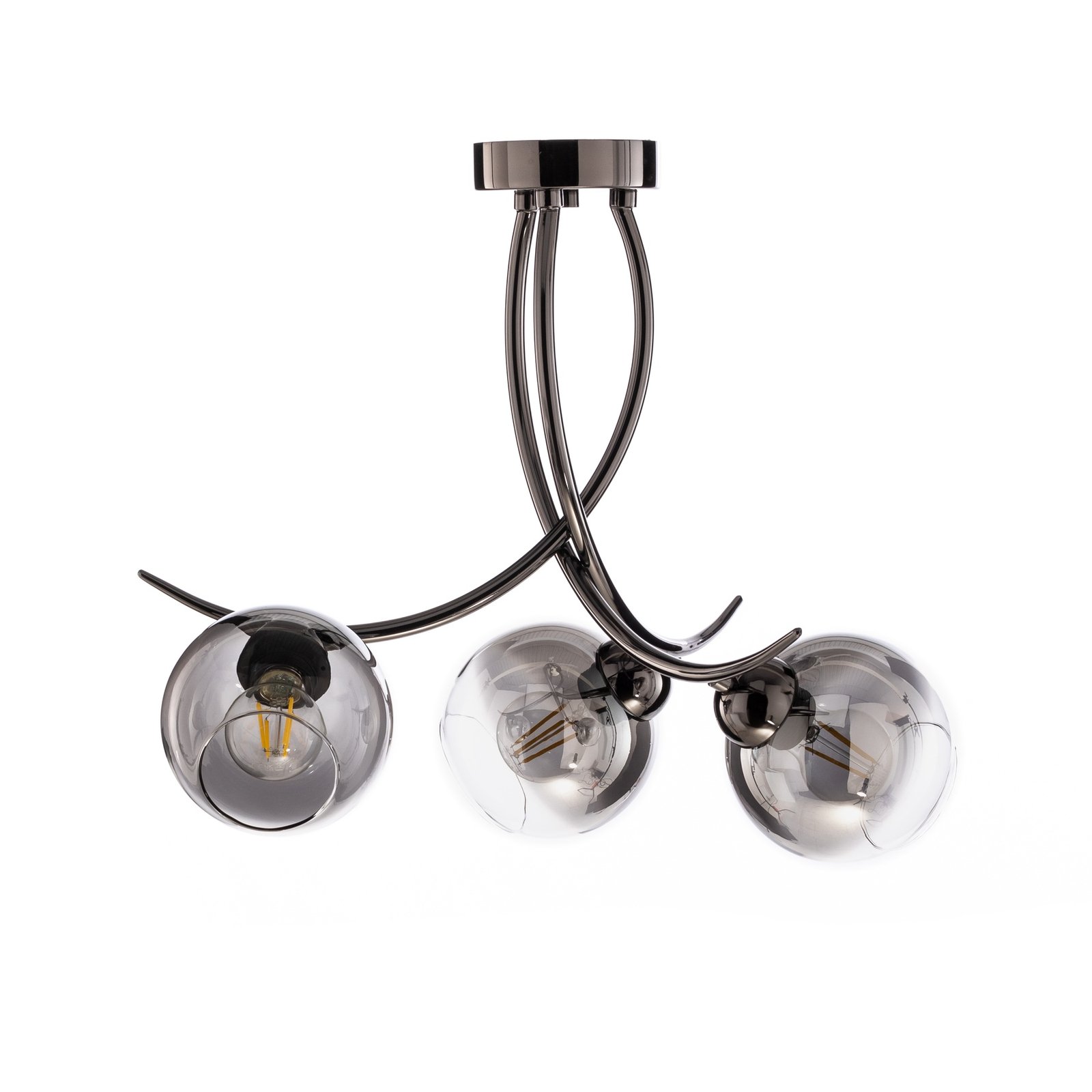 Framo ceiling light, black chrome, 3-bulb