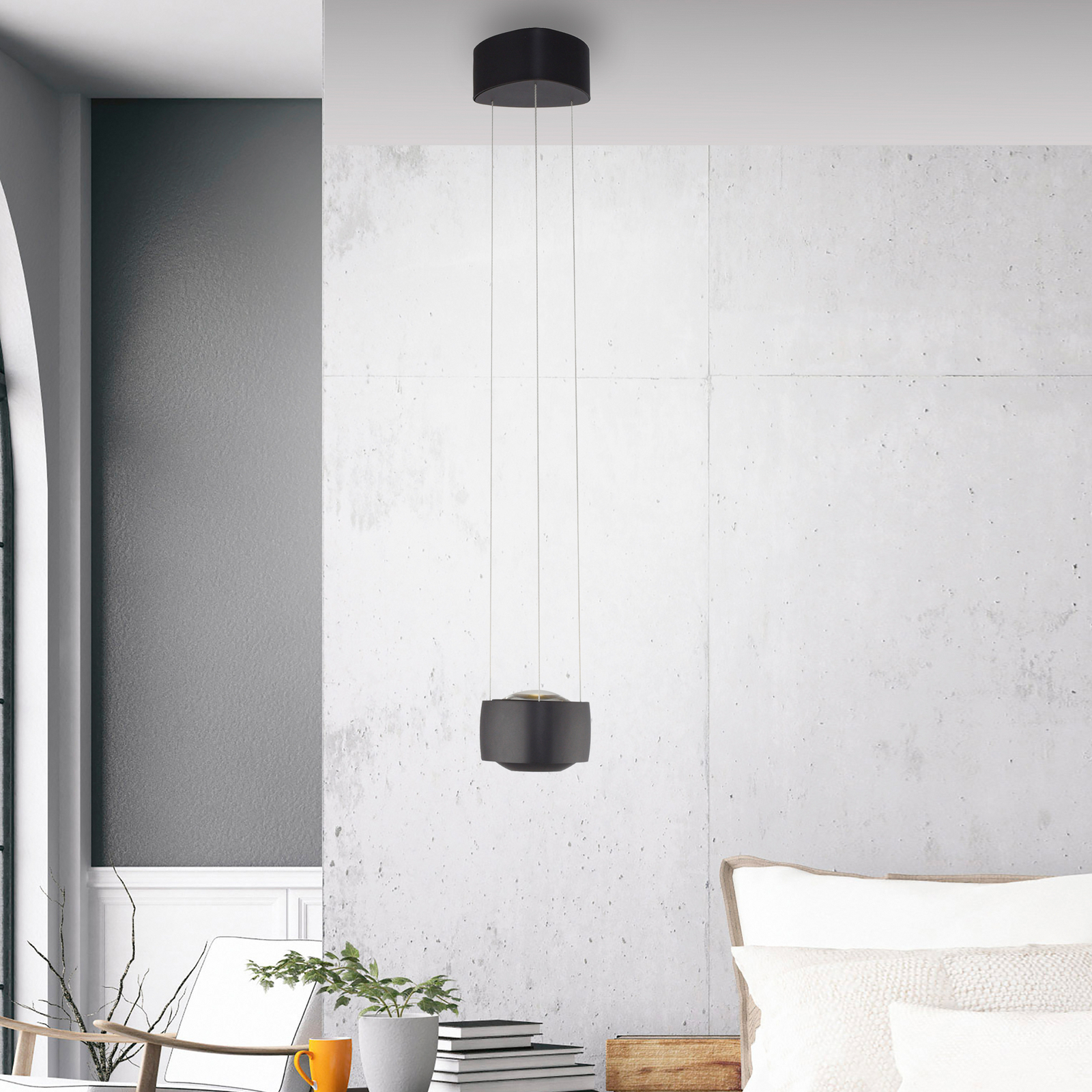 Lámpara colgante LED Paul Neuhaus Q-Stretto, negra, Ø 14,5 cm