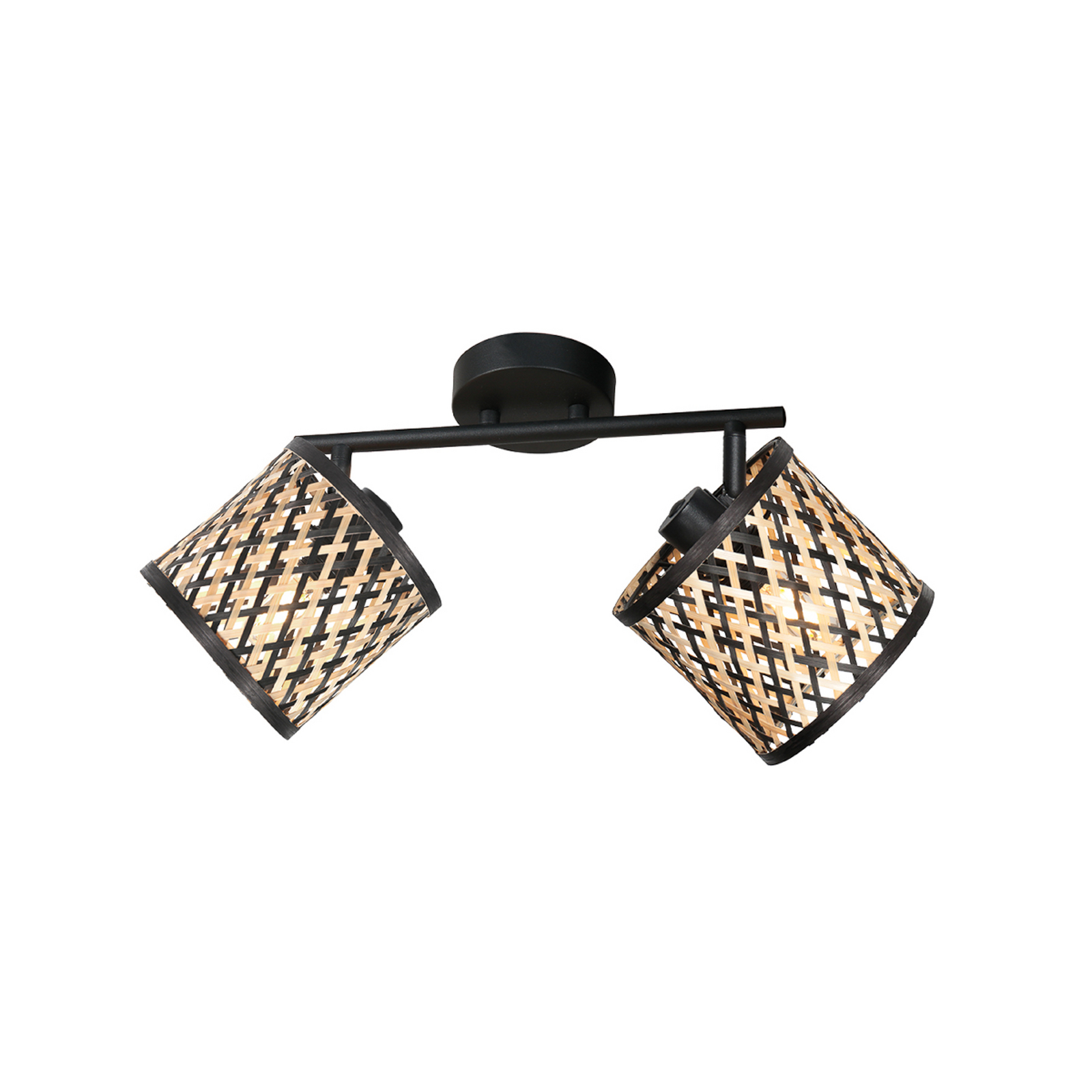 Φωτιστικό οροφής Sumba, 2 λάμπες, μαύρο, μπαμπού φυσικό/μαύρο, E14