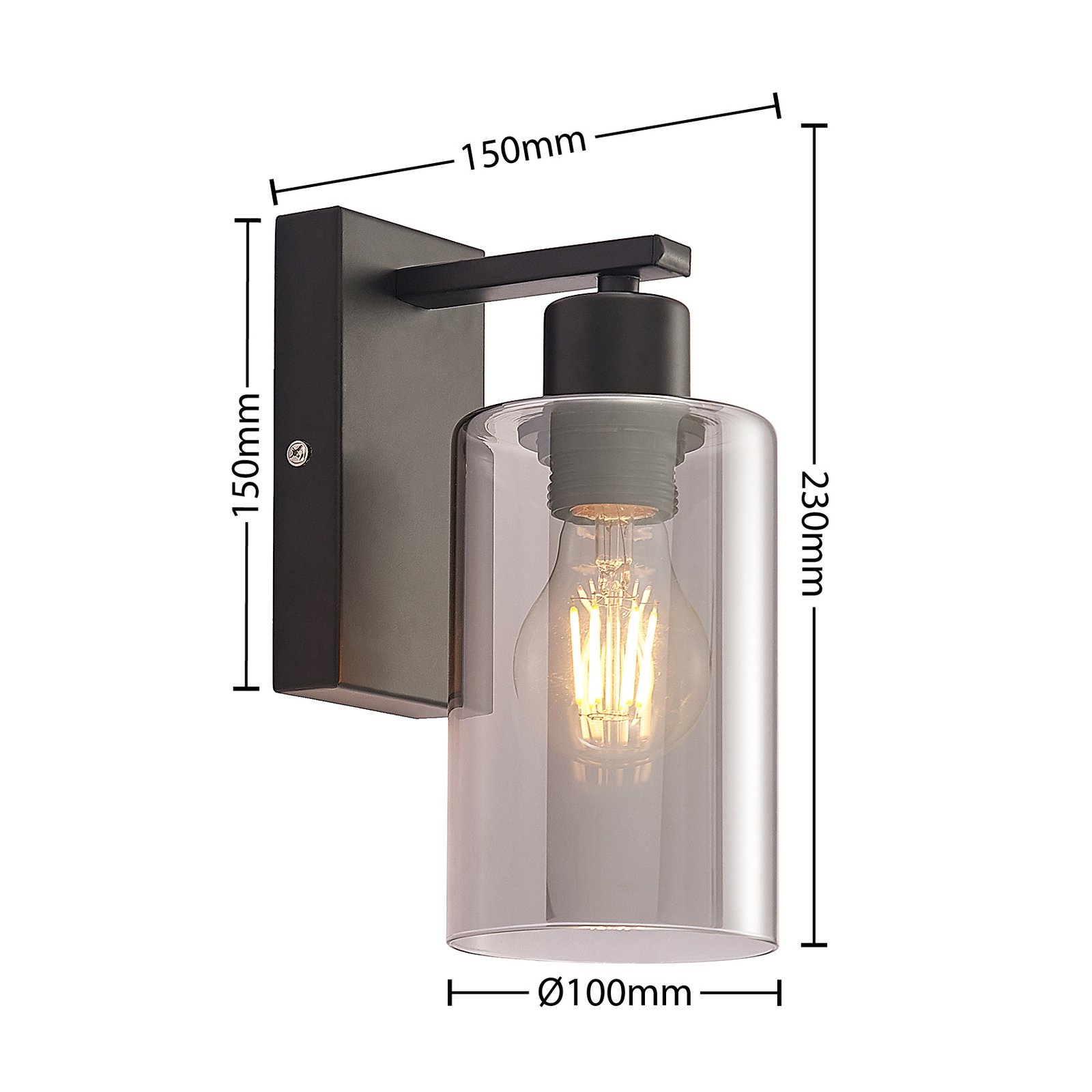 Emavi Wall Lamp Black/Smoke - Lindby