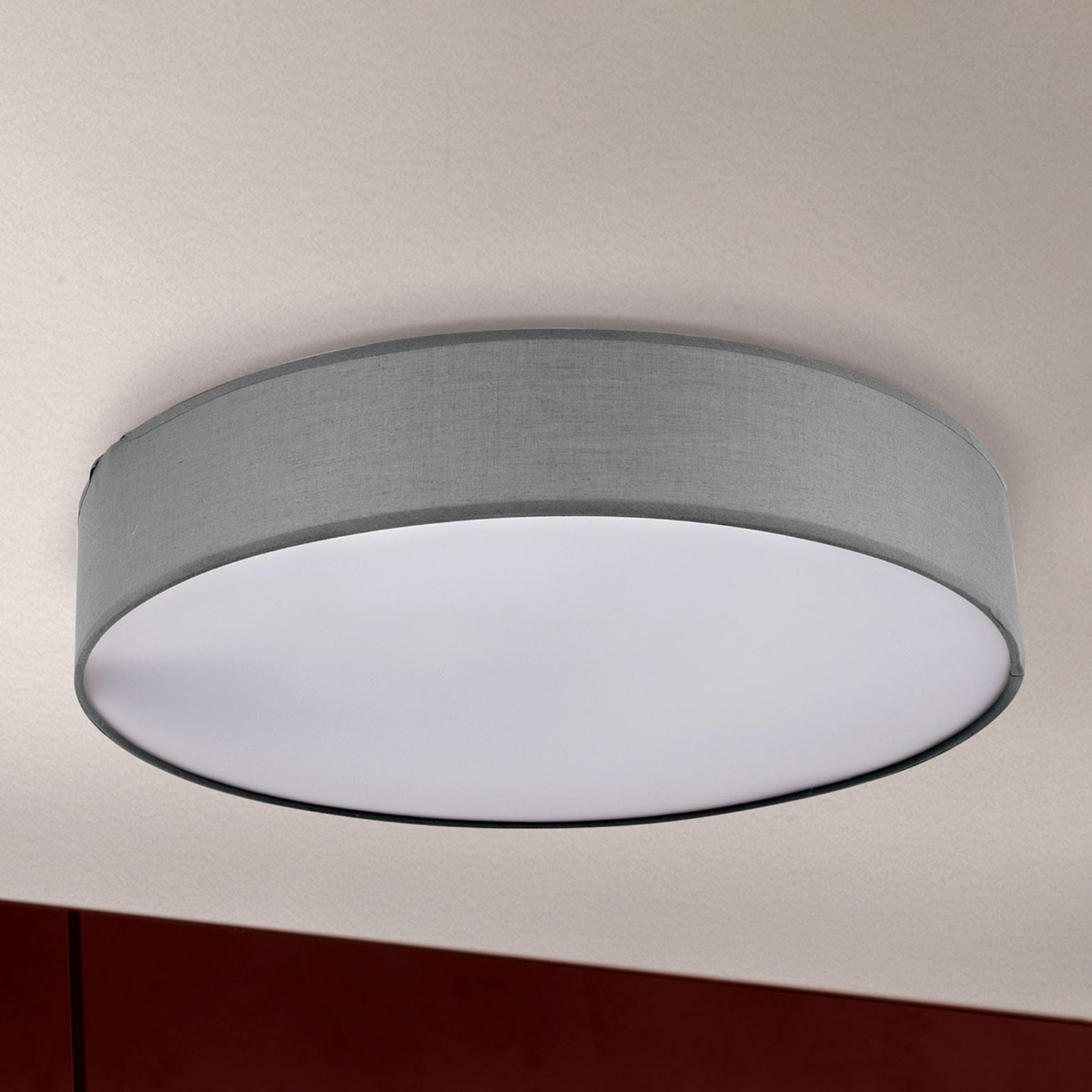 Lámpara de techo OVNI gris con pantalla de lino