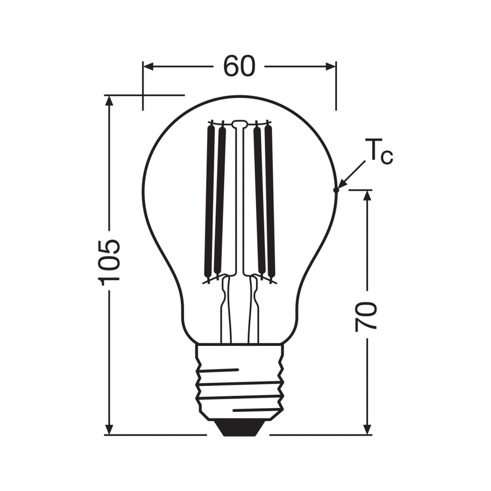 OSRAM LED glødepære E27 5W filament 4,000K 1055lm 2-pk