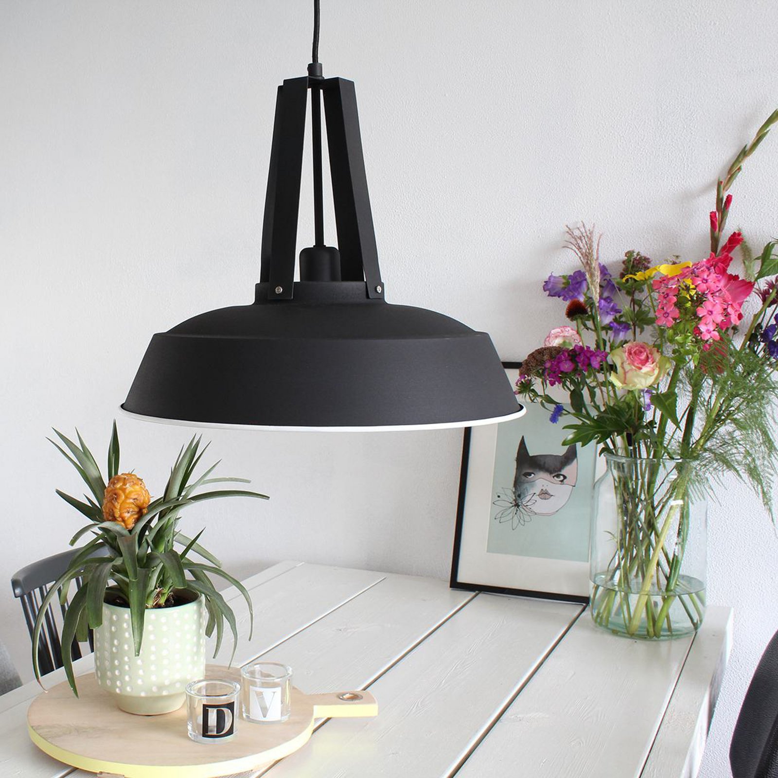 Eden pendant light, black, metal, E27 socket