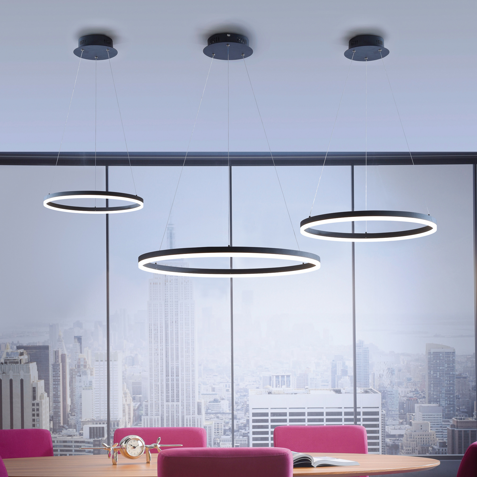 LED pakabinamas šviestuvas „TITUS“, antracito spalvos, Ø 60 cm, metalinis, su