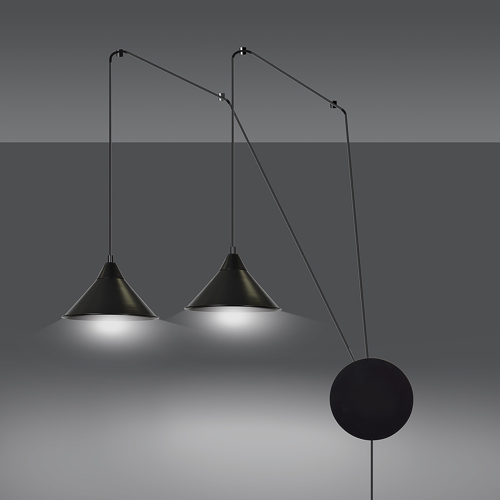 Ramo pendant light, two-bulb, black