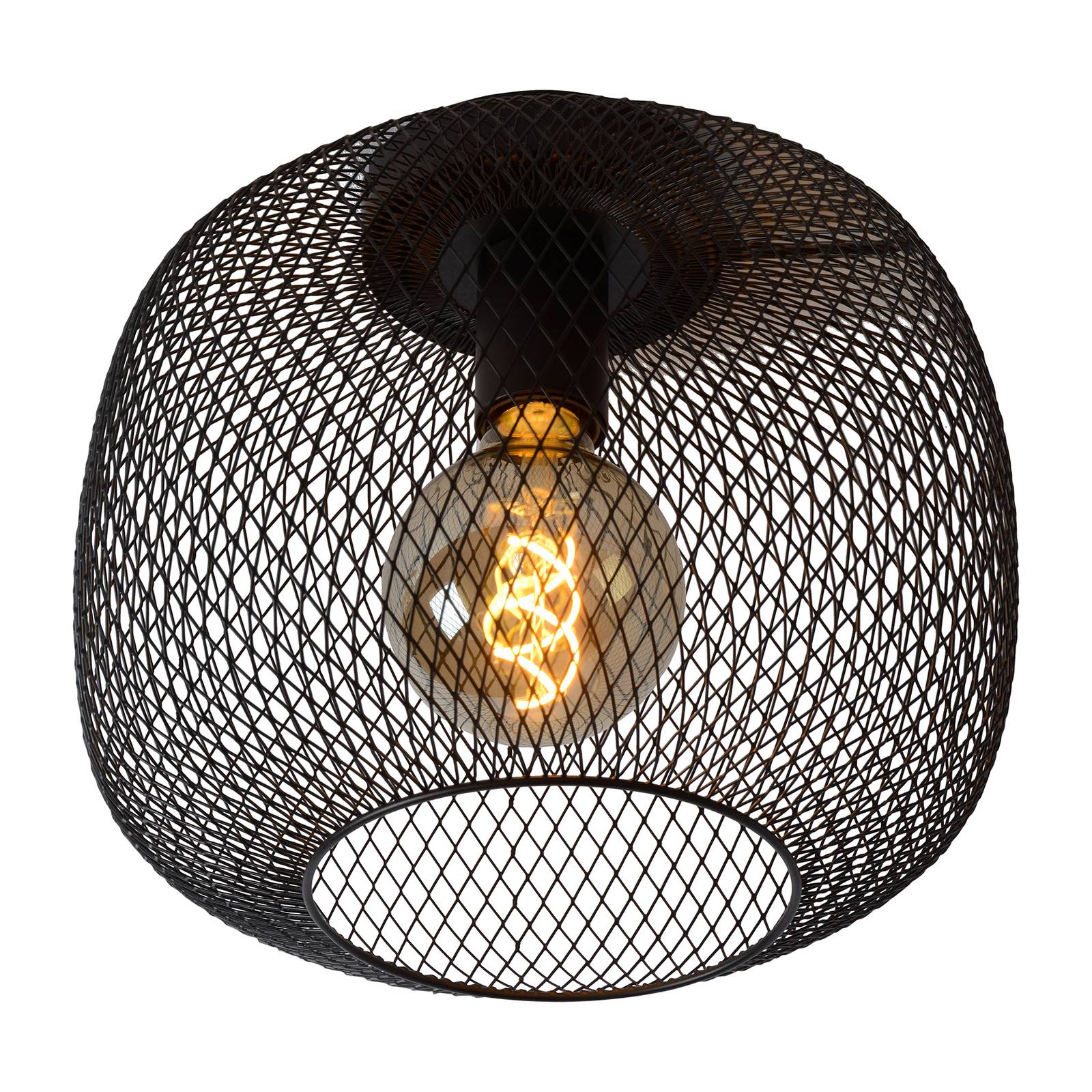 Lucide Mesh ceiling light, round, Ø 30 cm, black, for Living / Dining Room, metal, steel, E27, 40 W, H: 25.5 cm