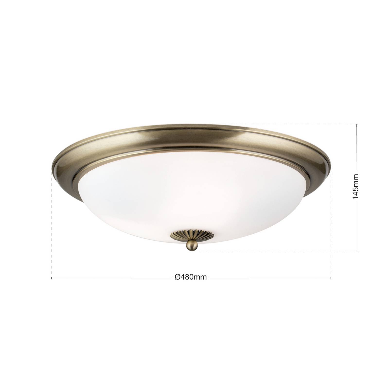 Lampa sufitowa Empire, Ø 48 cm, antyczny mosiądz, matowe opalowe szkło