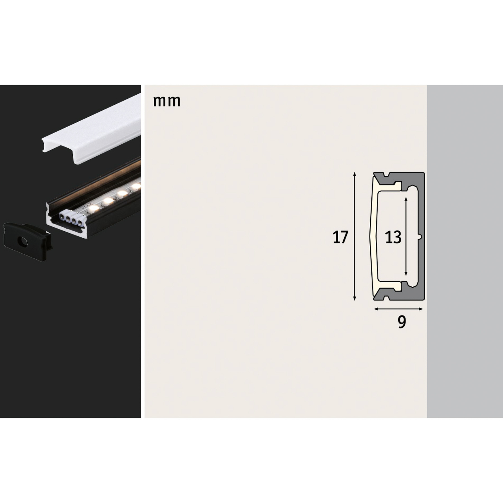 Paulmann Base aluminiumprofil med diffusor, 200 cm