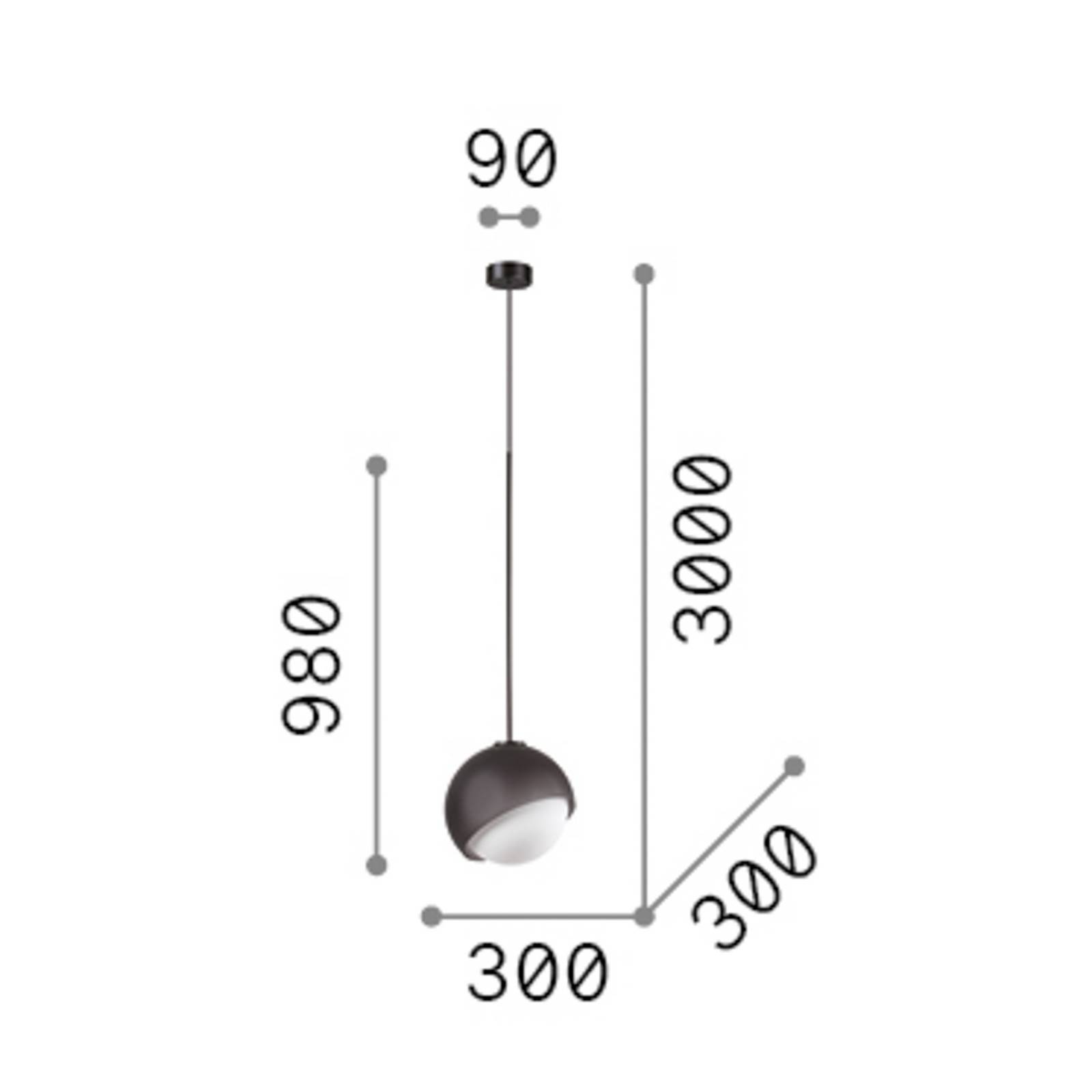IDEAL LUX hanglamp Bloom, Ø 30 cm, zwart, metaal/glas