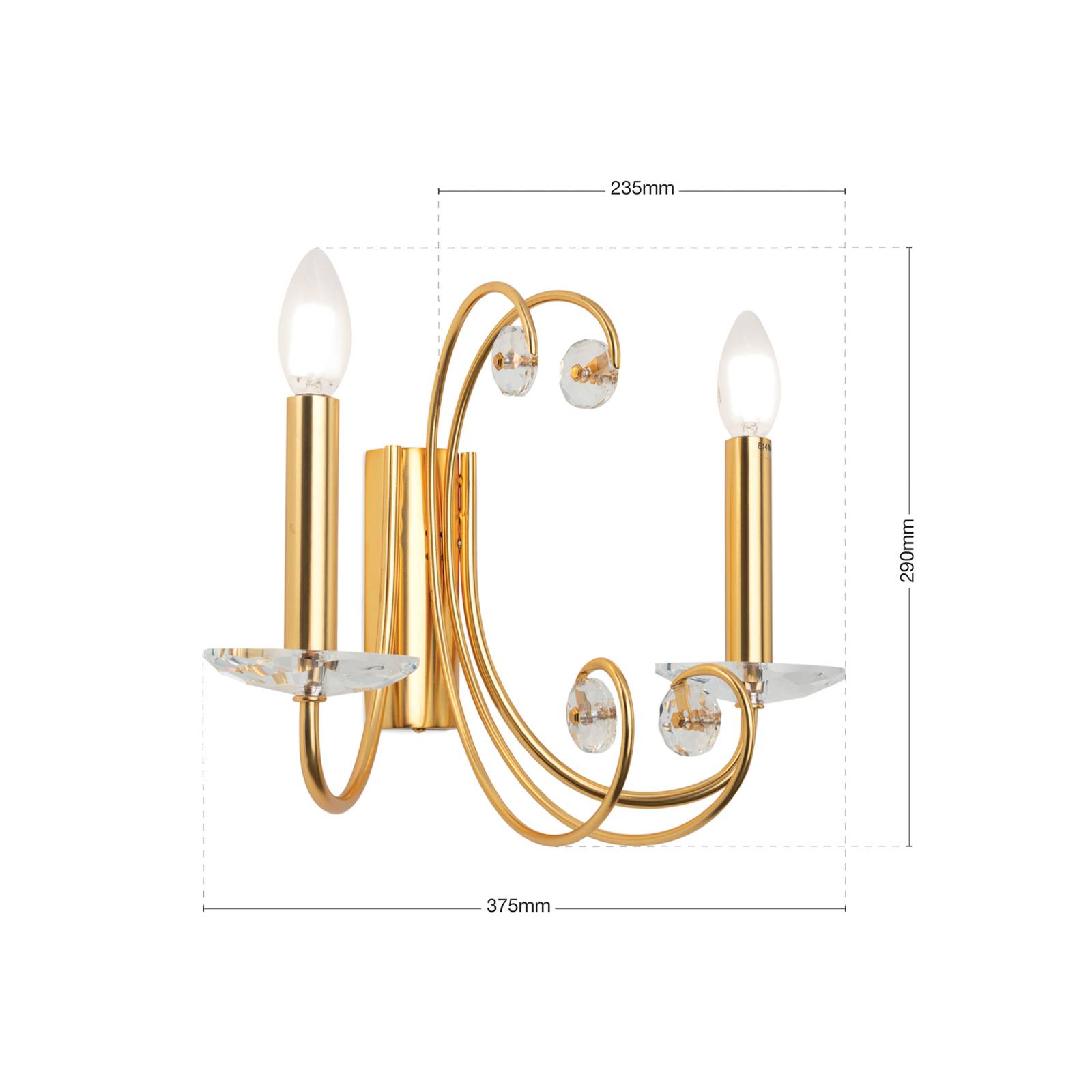 Wandlampe Ariane, goldfarben, Breite 37,5 cm, Kristall günstig online kaufen