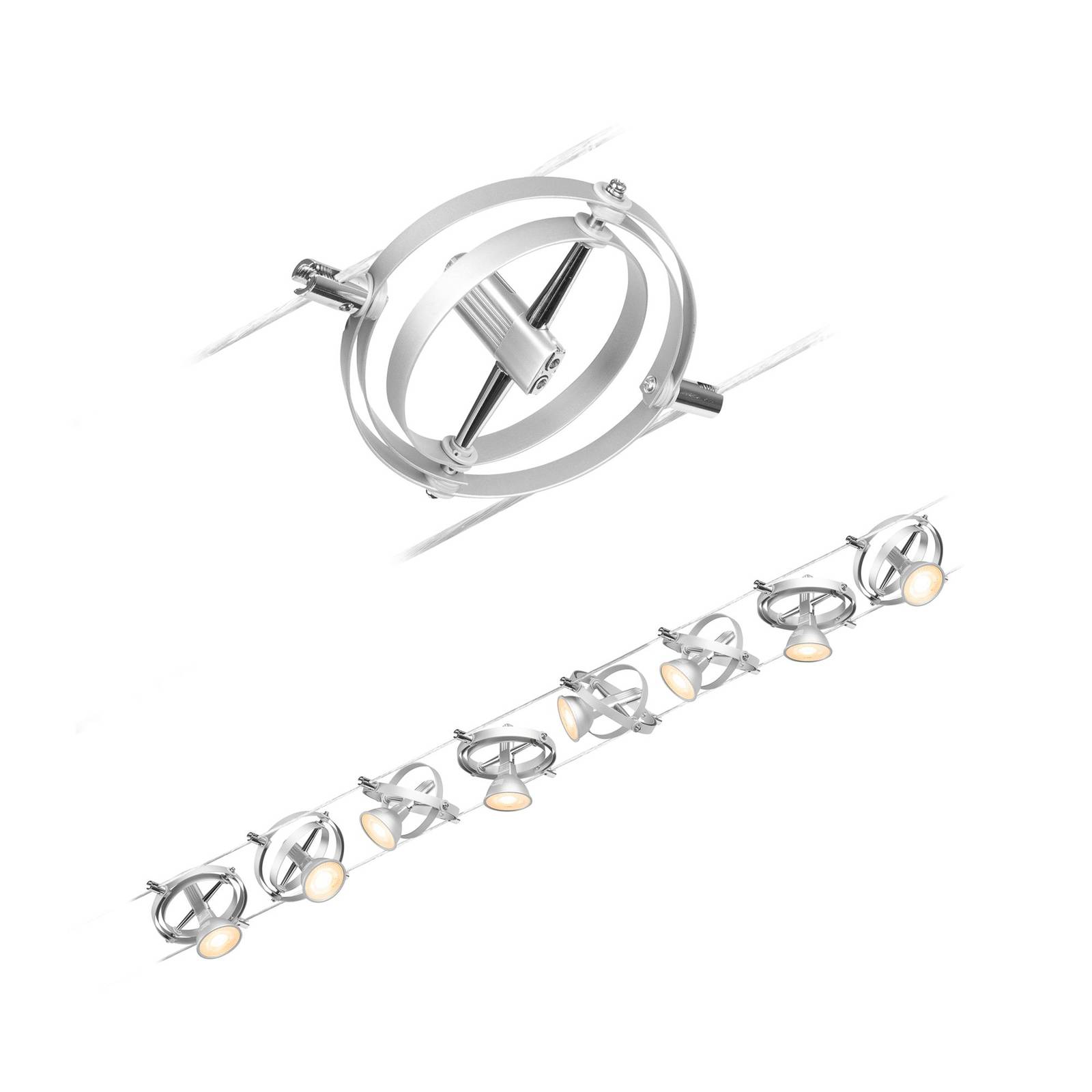 Paulmann Cardan cable lighting 8-bulb chrome, for Hallway, metal, GU5.3 / MR16, 7.5 W, L: 500 cm, W: 12.5 cm