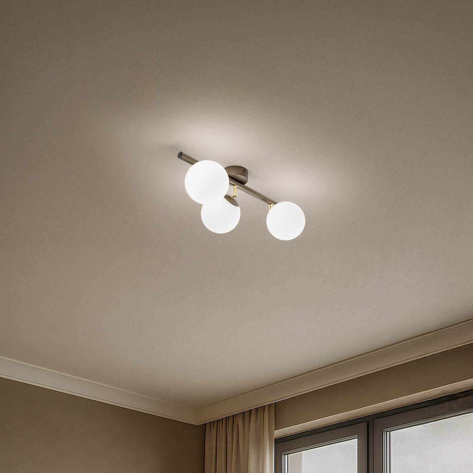 Deckenleuchte Drum, coffee, 3-flammig, Glas, Länge 46 cm günstig online kaufen