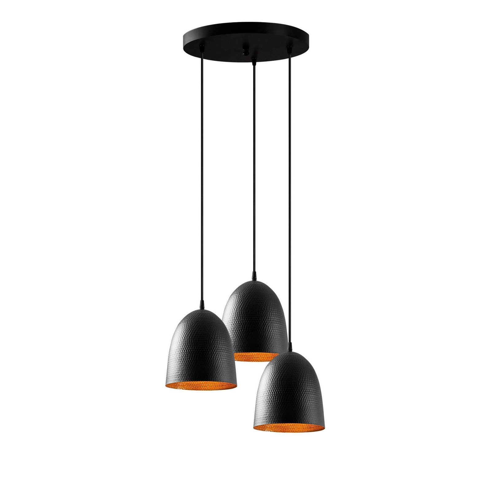 Tattoo 6168 pendant light, black, metal, 3-bulb round