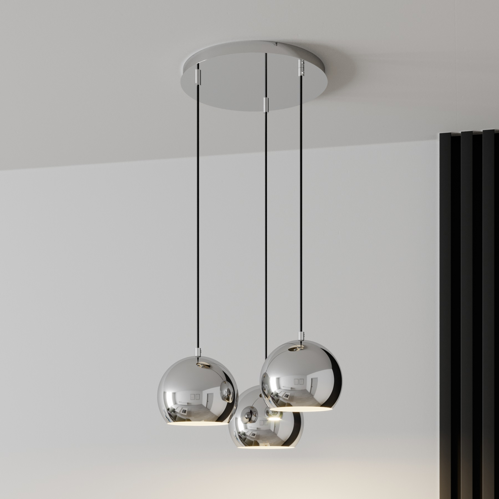 Hanglamp Cool, 3-lamps rond, chroom