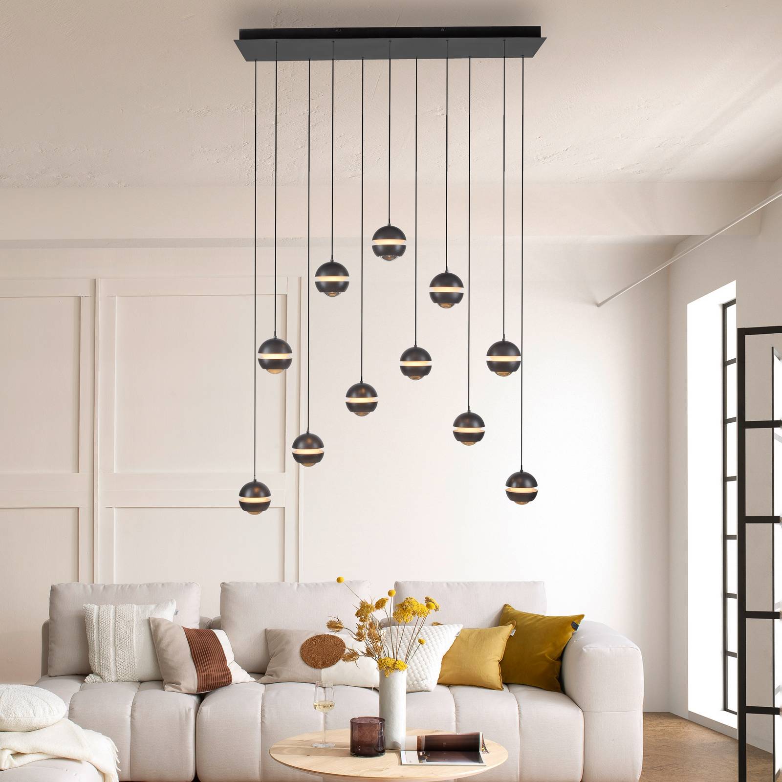 SCHÖNER WOHNEN LED-Hängelampe Lini schwarz 11-fl. lang 3000K günstig online kaufen