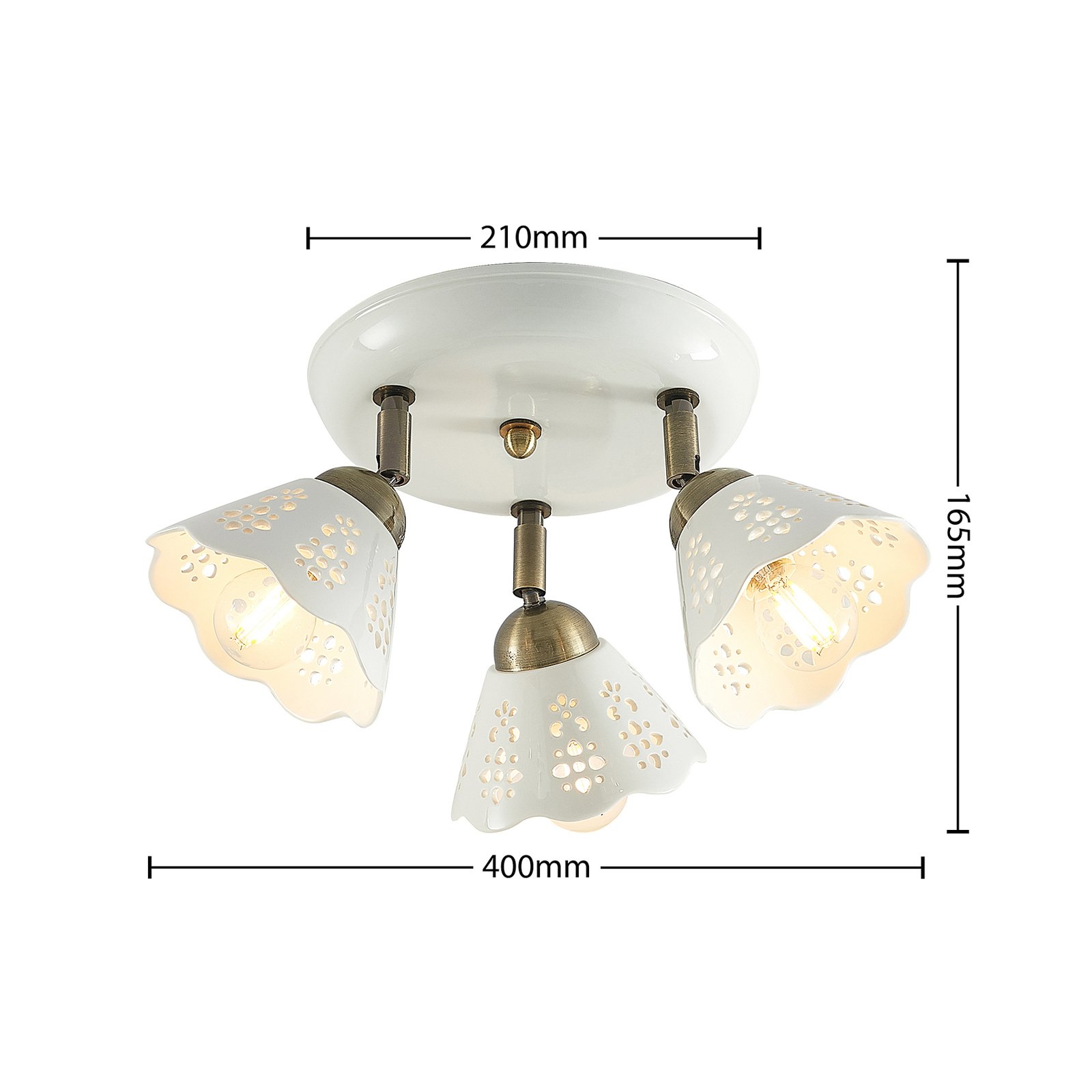 Lindby Deckenstrahler Efgenia, Ø 40 cm, 3-flg., Keramik, E14