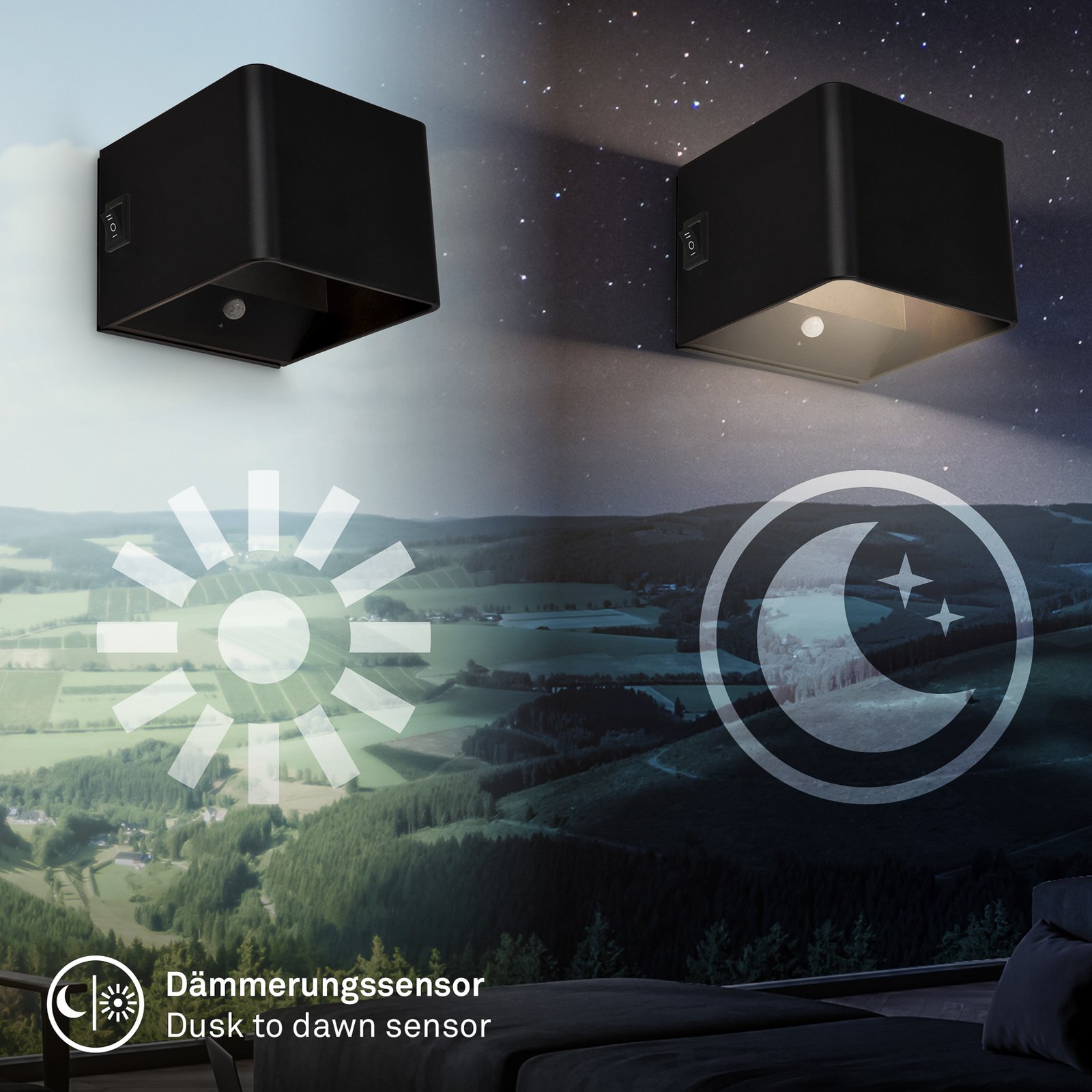 LED wandlamp op accu Barro, zwart Breedte 8 cm Metaal, sensor