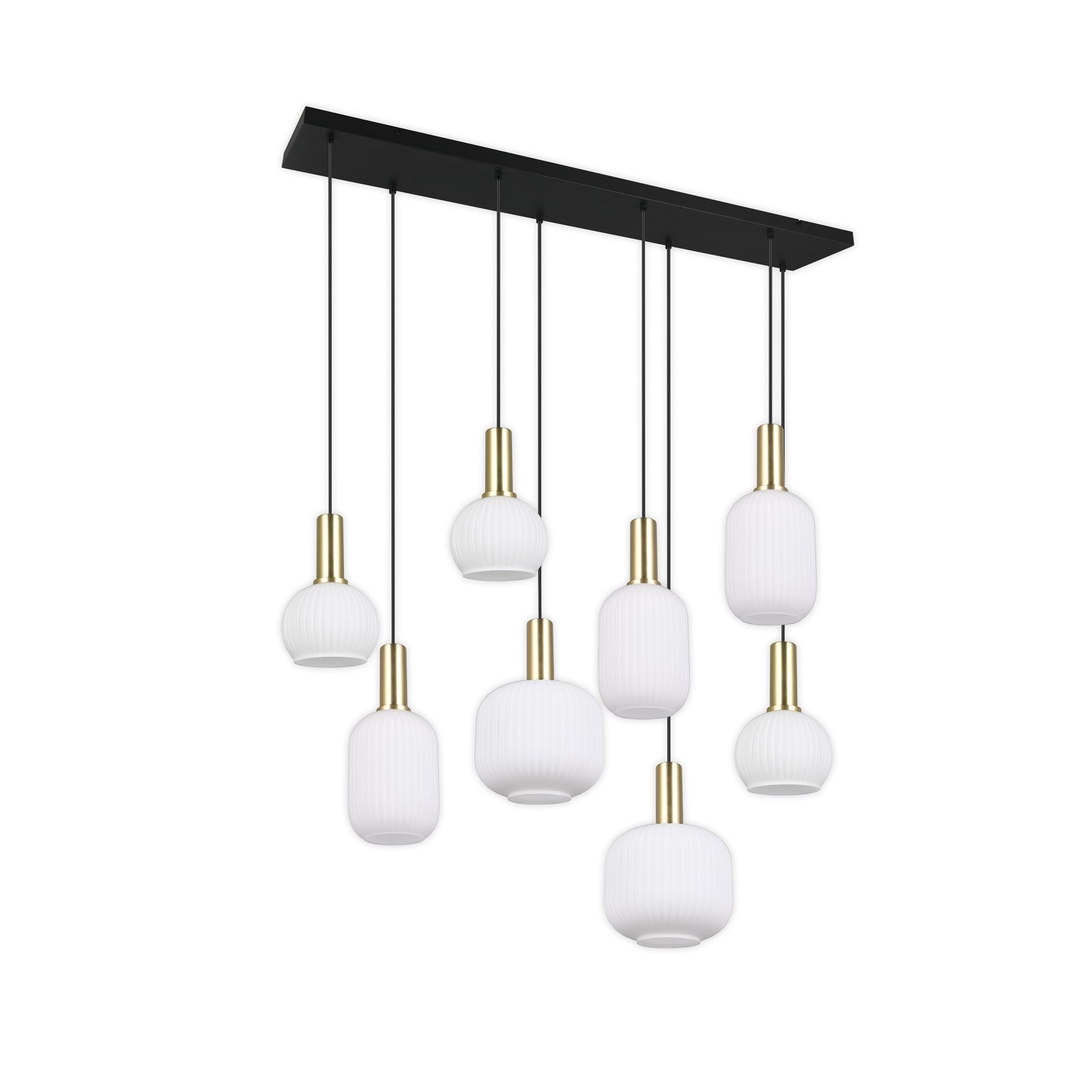 Suspension Diva, à 8 lampes, laiton, opale, métal, verre