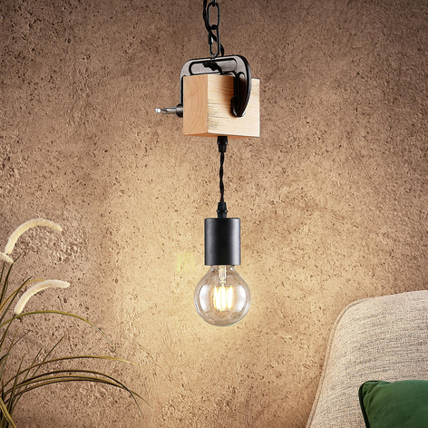 Lindby Asya suspension, à 1 lampe, bois, noire