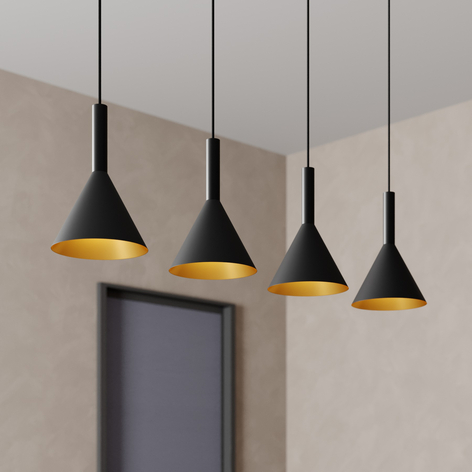 Arcchio Tadej suspension à 4 lampes, noire-dorée