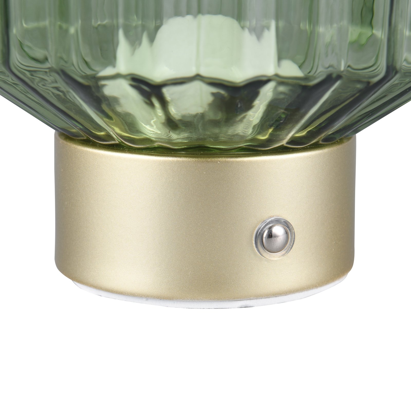 Stolna baterijska lampa Lord LED, mesing/zelena, visina 19,5 cm, staklo