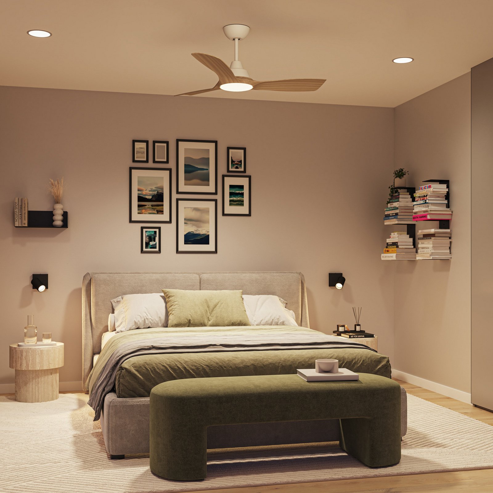 Philips LED-vifte Olas, Ø 106 cm, brun/hvit, stillegående