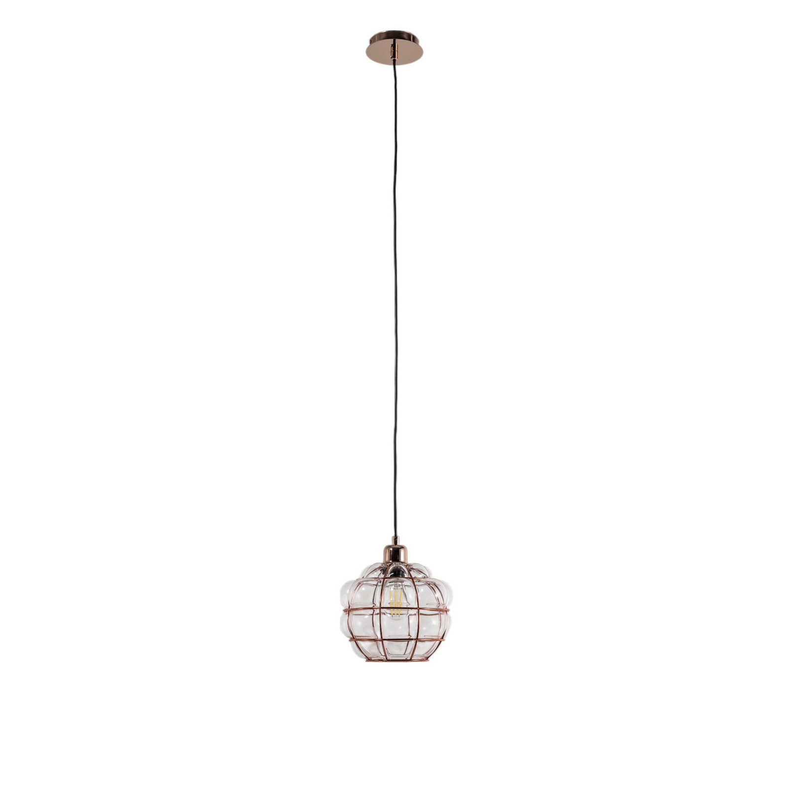 Safderun 401-S lampă suspendată, sticlă/fier cupru Ø 23 cm