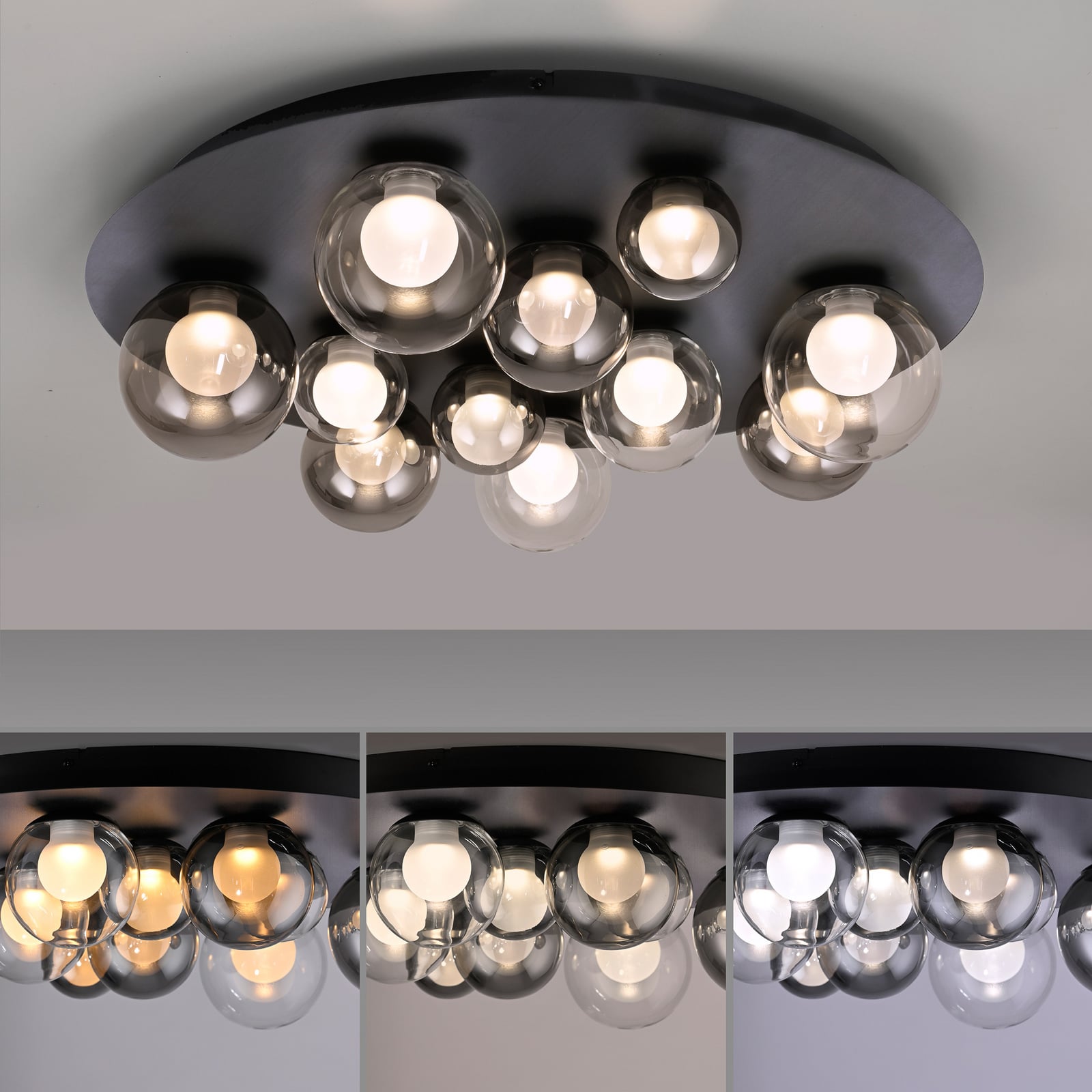 Popup LED-Deckenlampe, grau/rauchgrau, Ø60 cm, 11-fl. - PURE Popup LED-Deckenlampe, grau/rauchgrau, Ø60 cm, 11-fl. - PURE