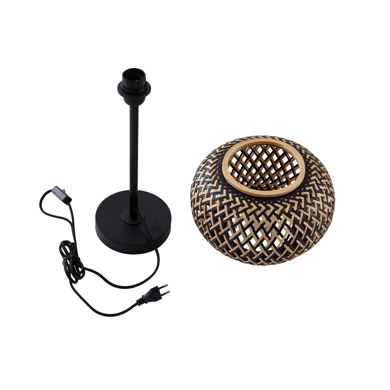 Lindby tafellamp Nerys, zwart, bamboe, Ø 28 cm