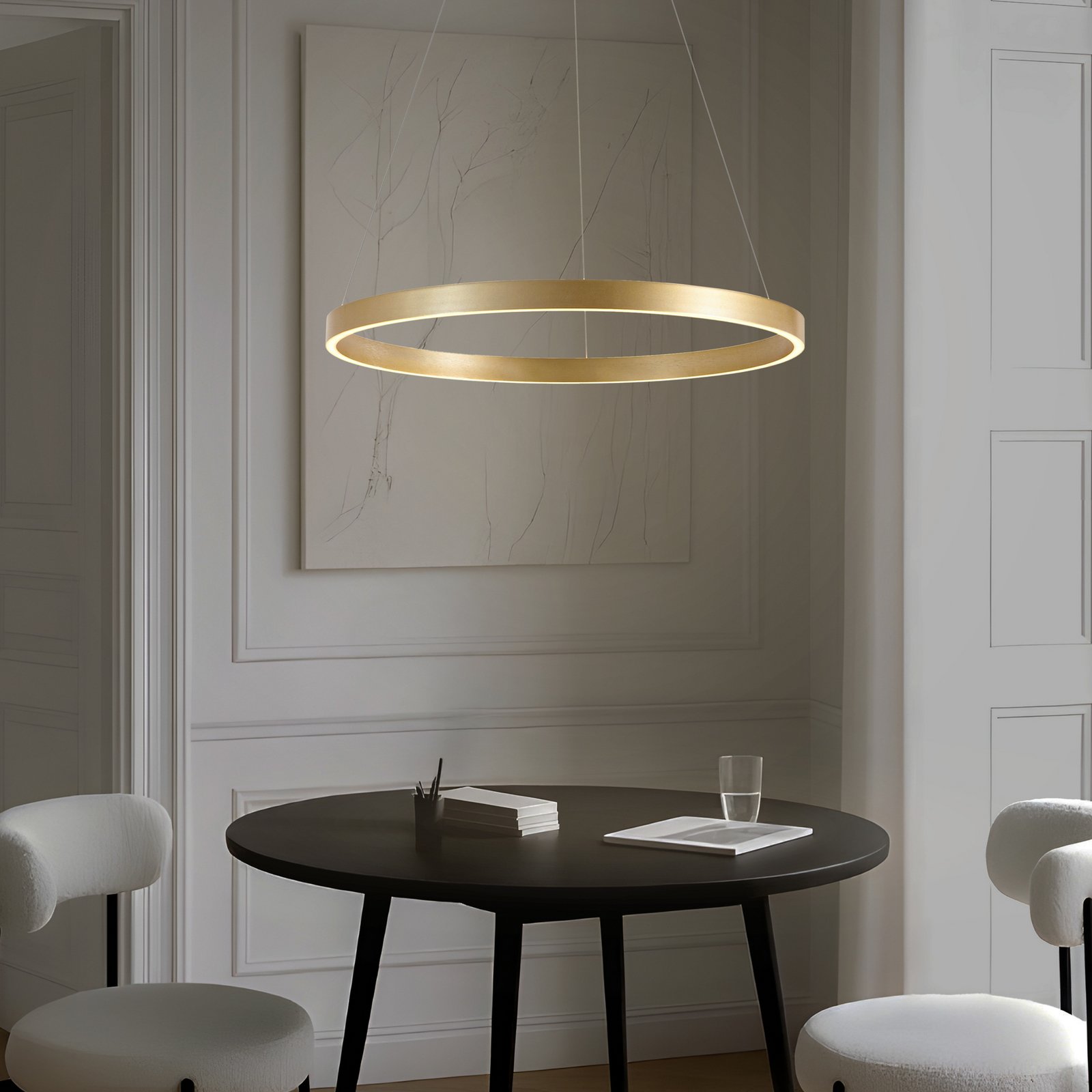 Lucande LED piekaramais gaismeklis Yonam, Ø 80 cm, 1-flg., zelts, CCT Lucande LED piekaramais gaismeklis Yonam, Ø 80 cm, 1-flg., zelts, CCT