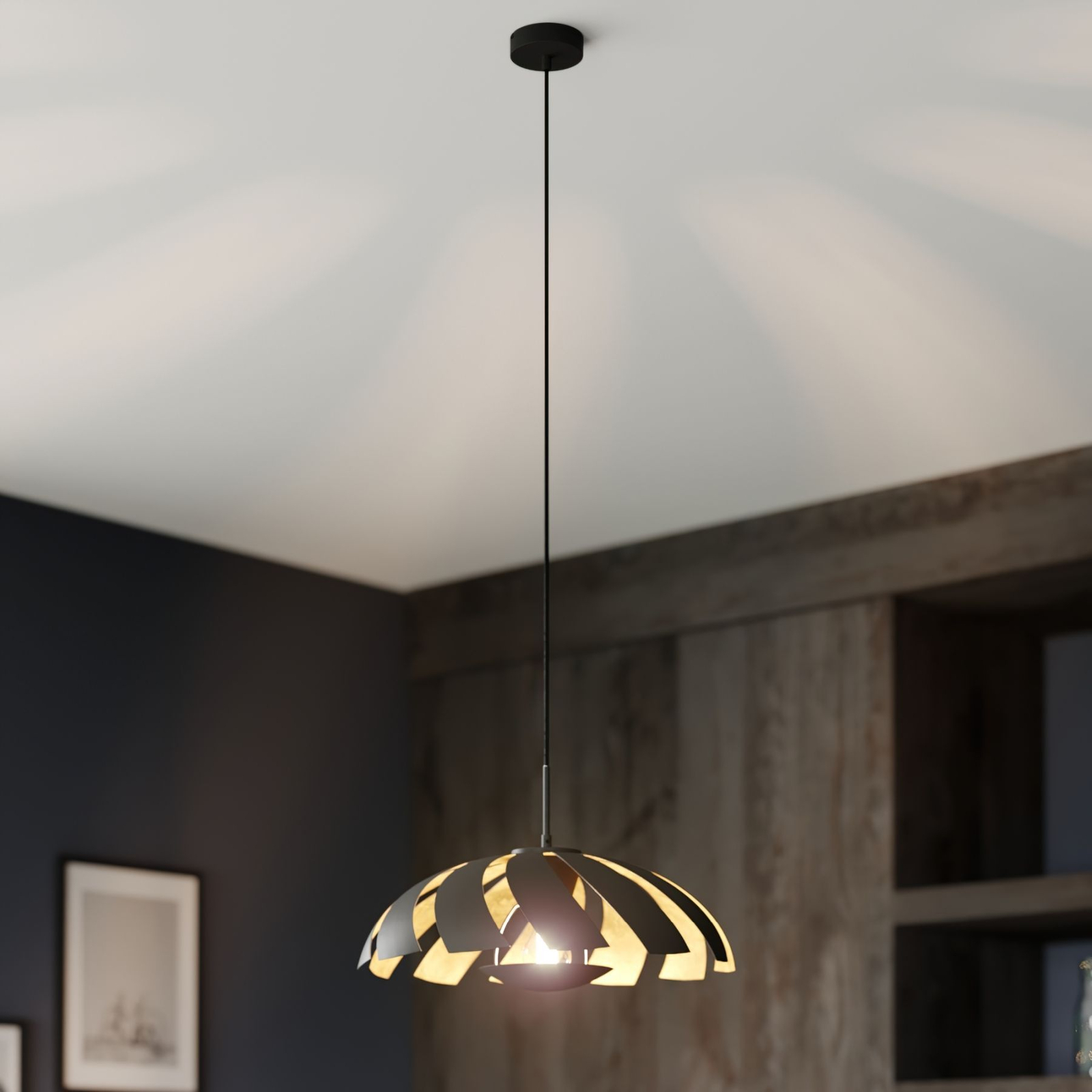 Lucande Archilleas hanglamp, zwart-goud
