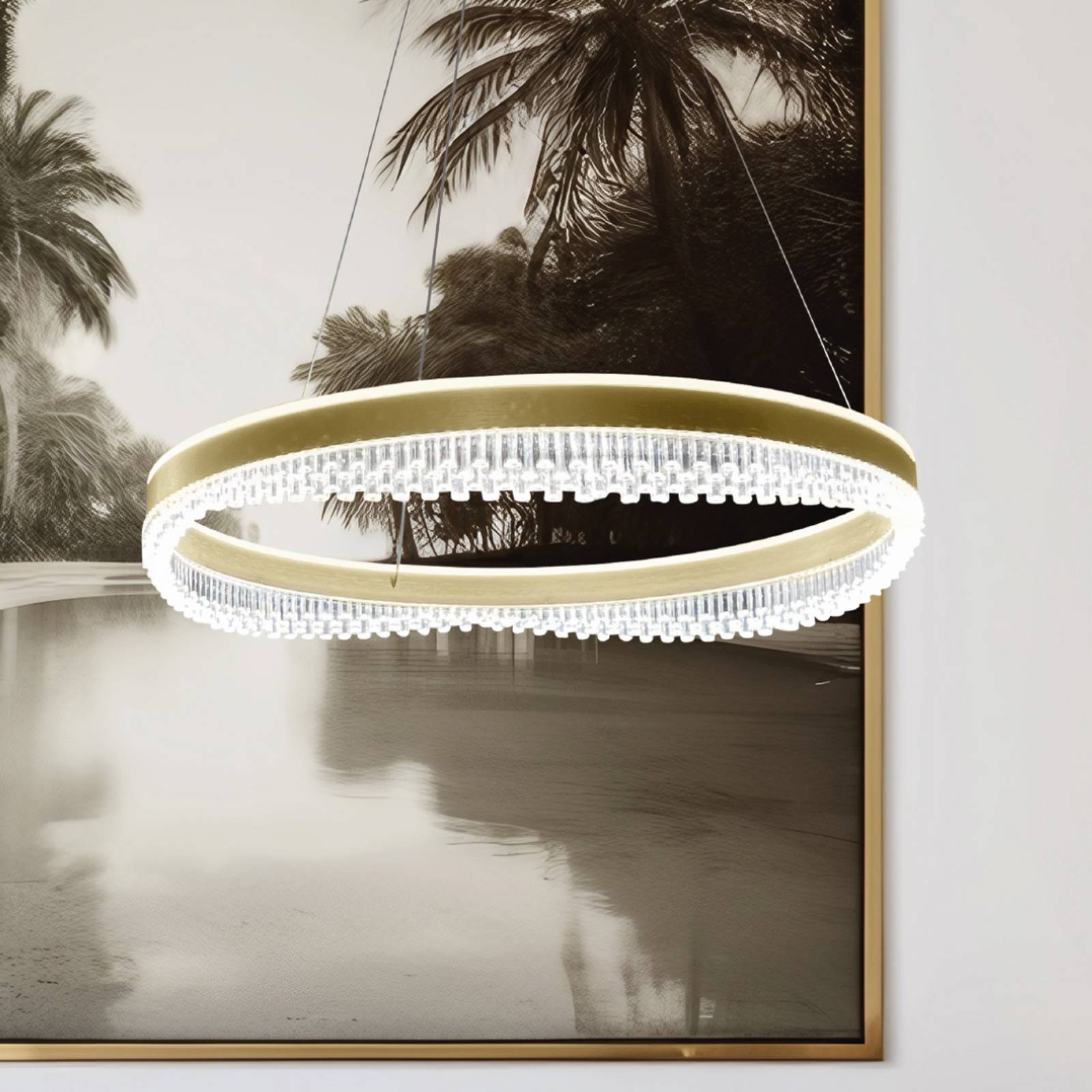 Żyrandol LED Preciosa, złoty/kryształowy, akryl, Ø 60 cm