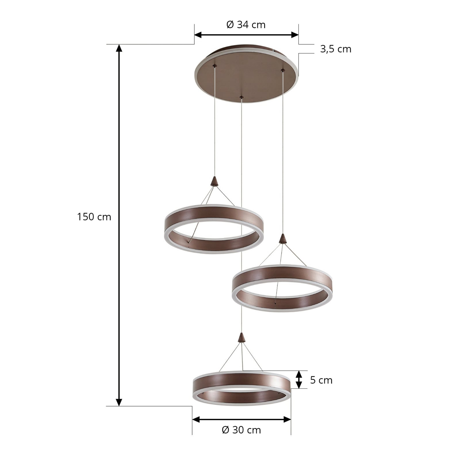 Lucande LED-riippvalgustid Kolo, pruun, 3-osaline, dimmeriga