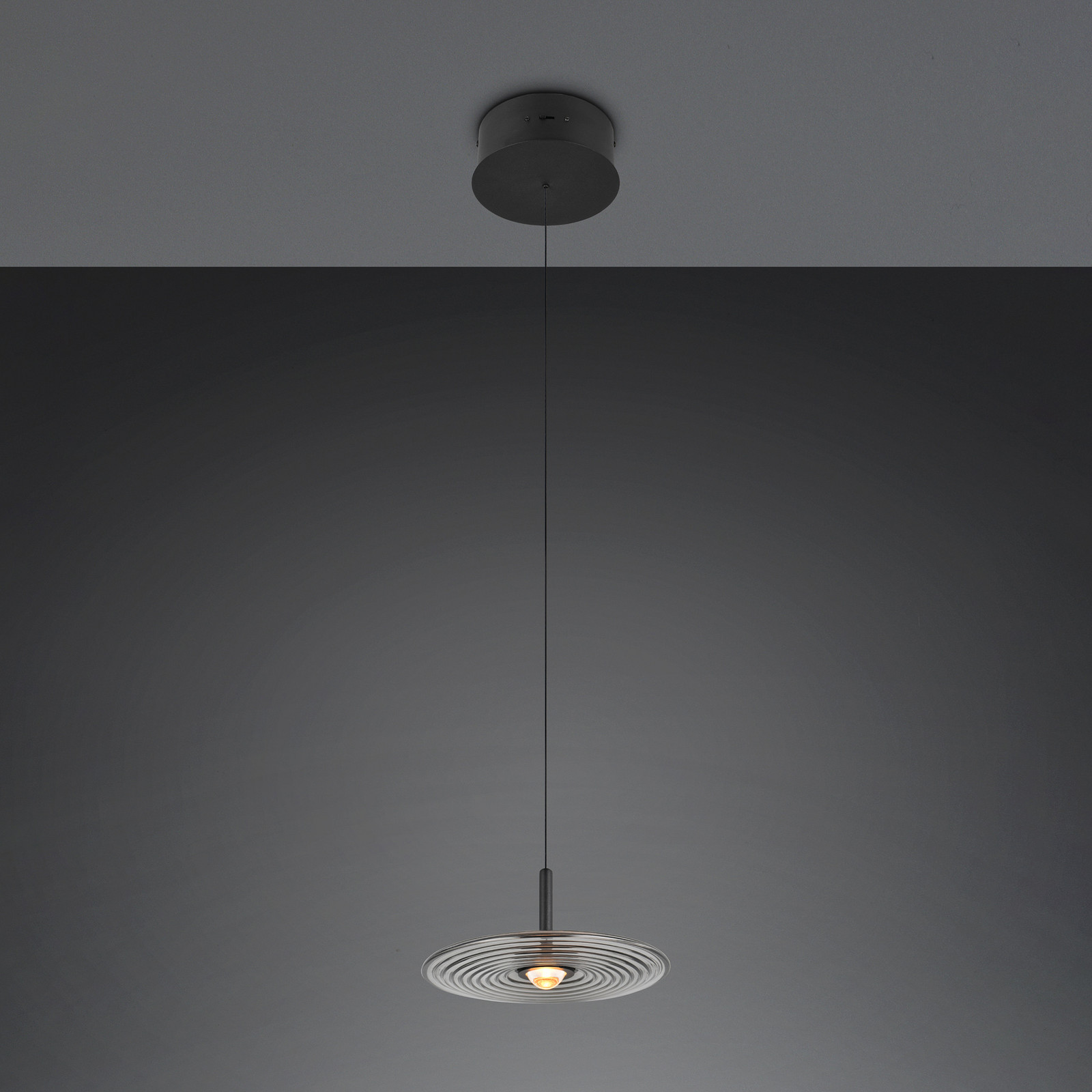 Trio Lighting LED висяща лампа „Sirena“, черна/димно сива, Ø 20 см, стъкло, CCT
