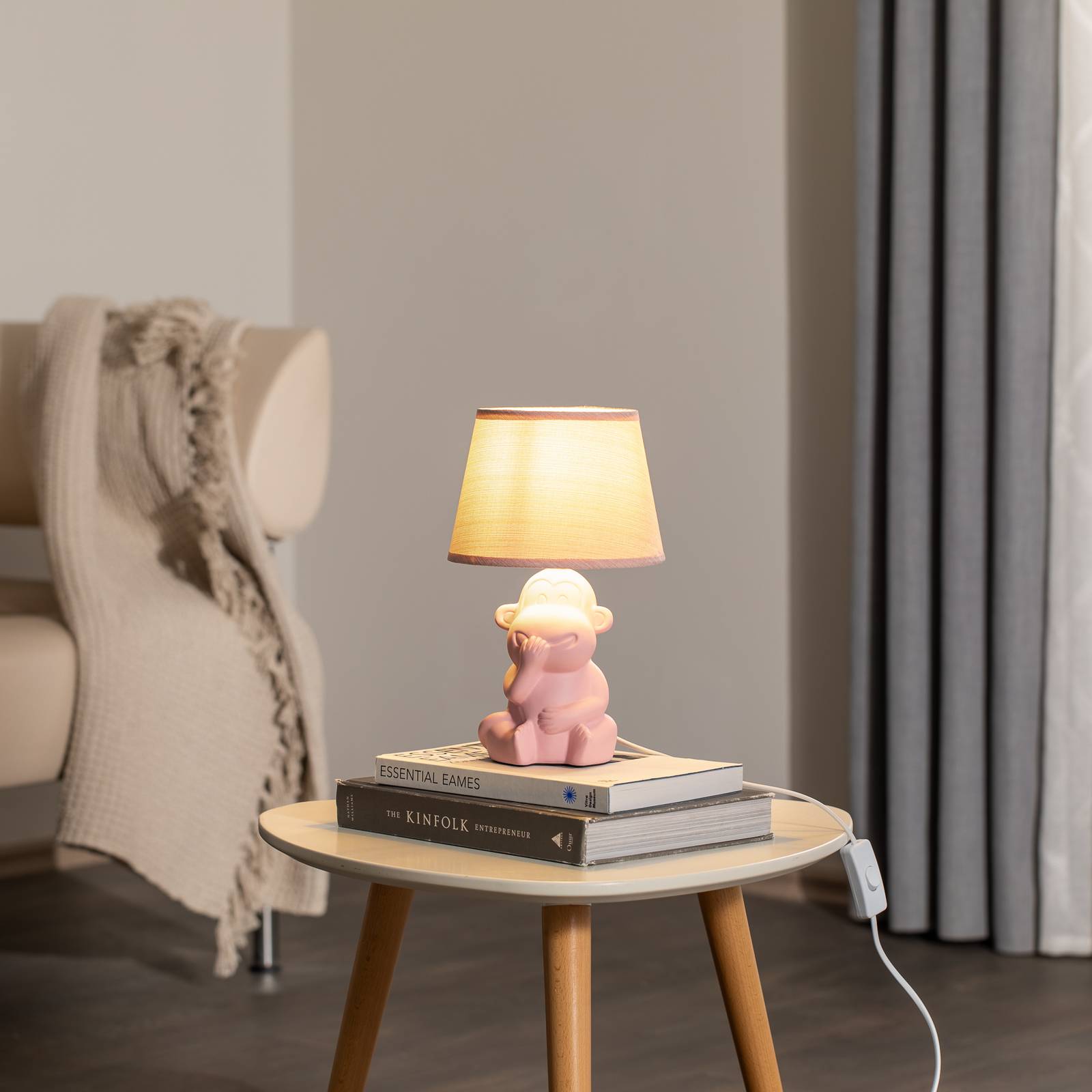Tischleuchte Monkey, rosa, Keramik, 28 cm hoch, E14 günstig online kaufen