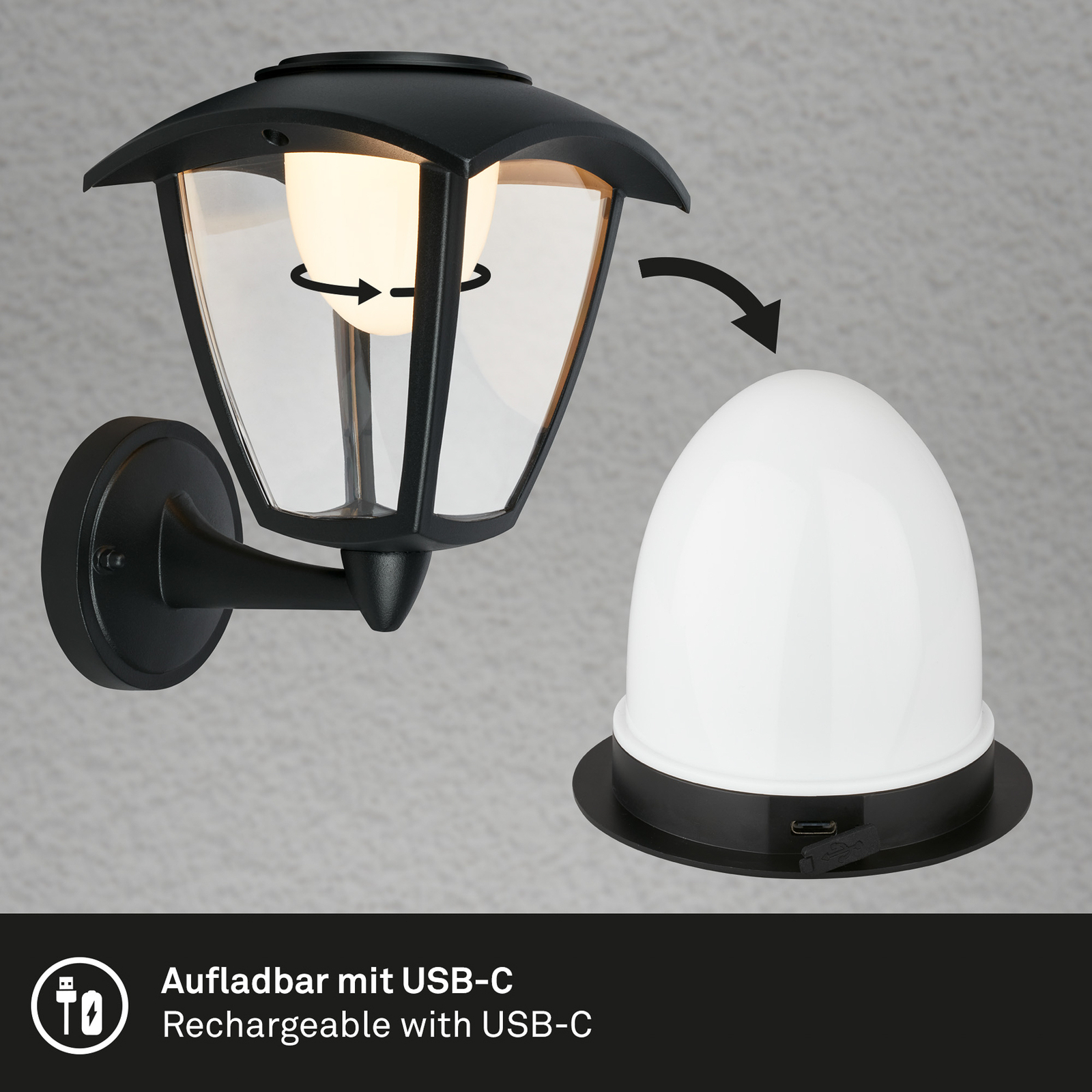 Utendørs vegglampe 3929015, svart, berøringsdimmer