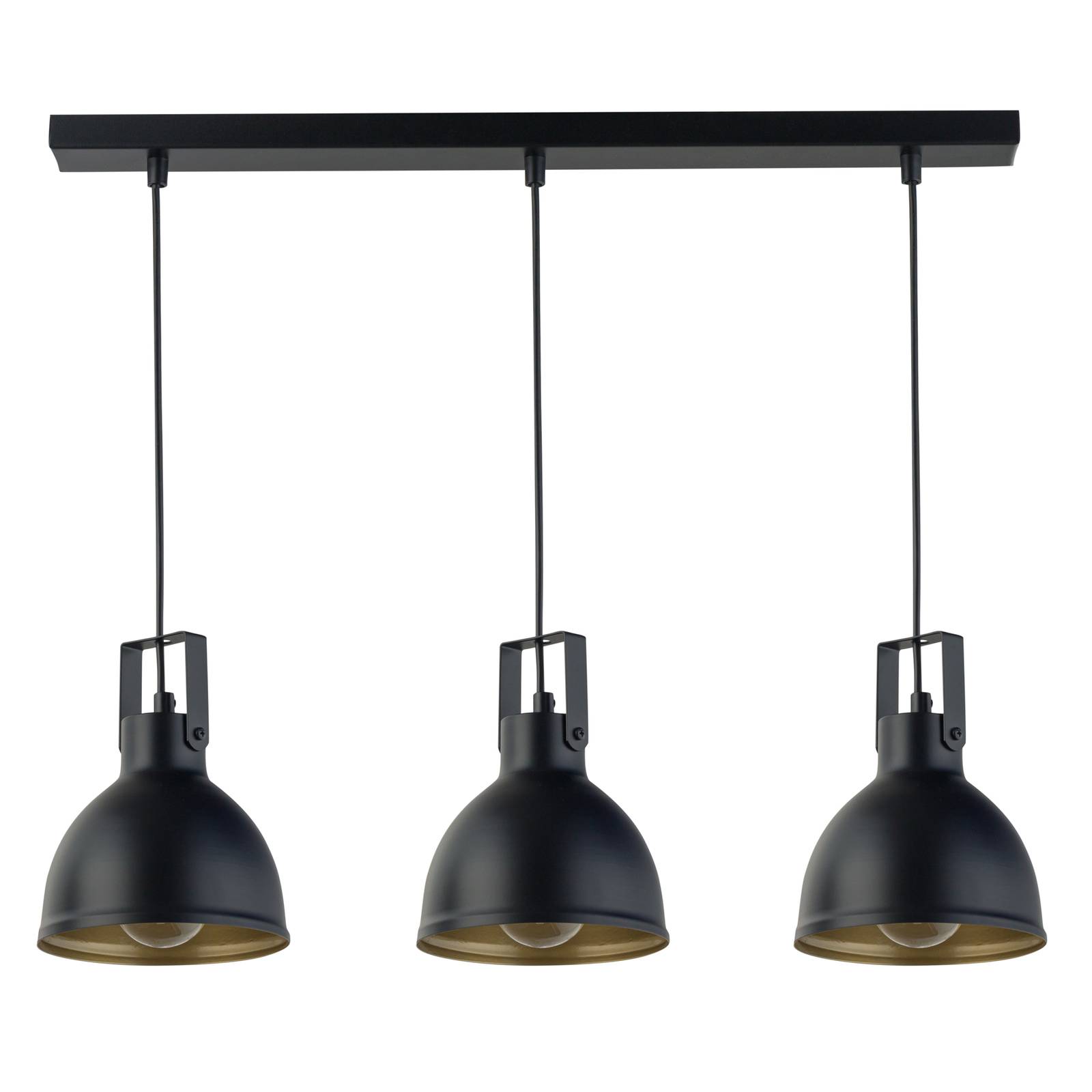 Hanglamp Trial, 3-lamps lineair, zwart/goud
