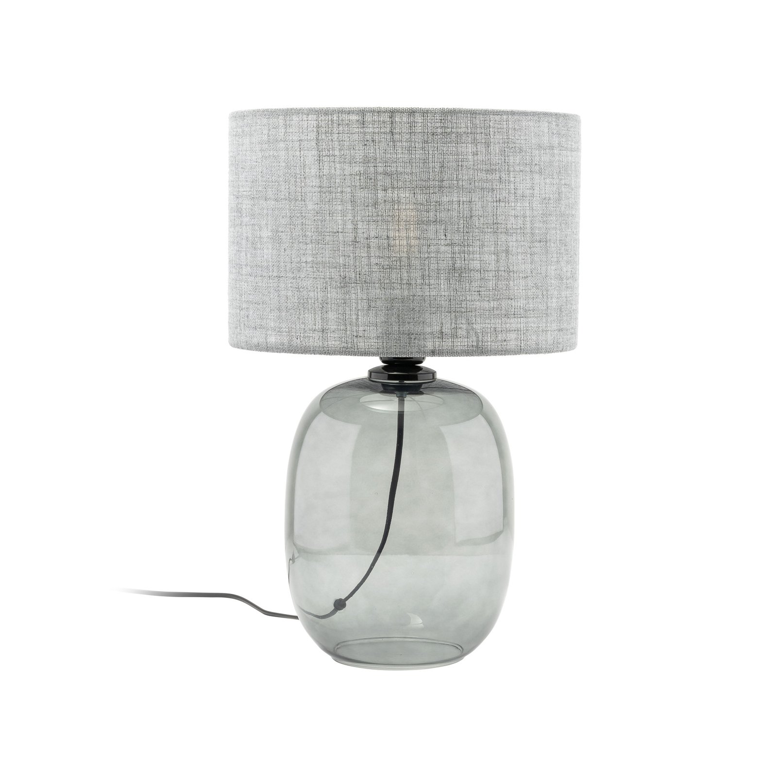 Melody tafellamp, hoogte 48 cm, rookgrijs glas, grijze stof