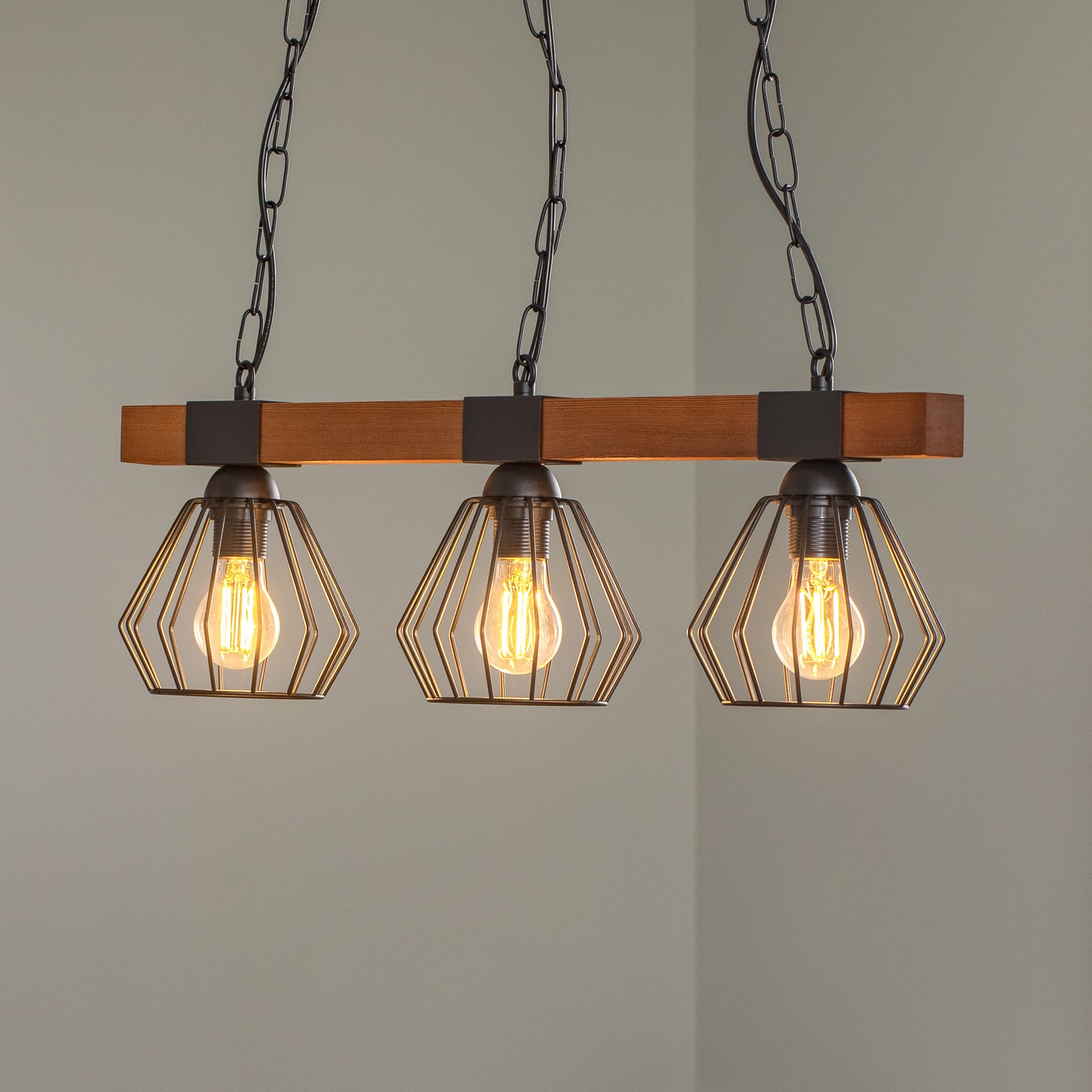 Eko-Light Lampă suspendată Ulf cu grinzi din lemn 3 becuri - Camera de zi / sufragerie - Vintage - negru lemn închis