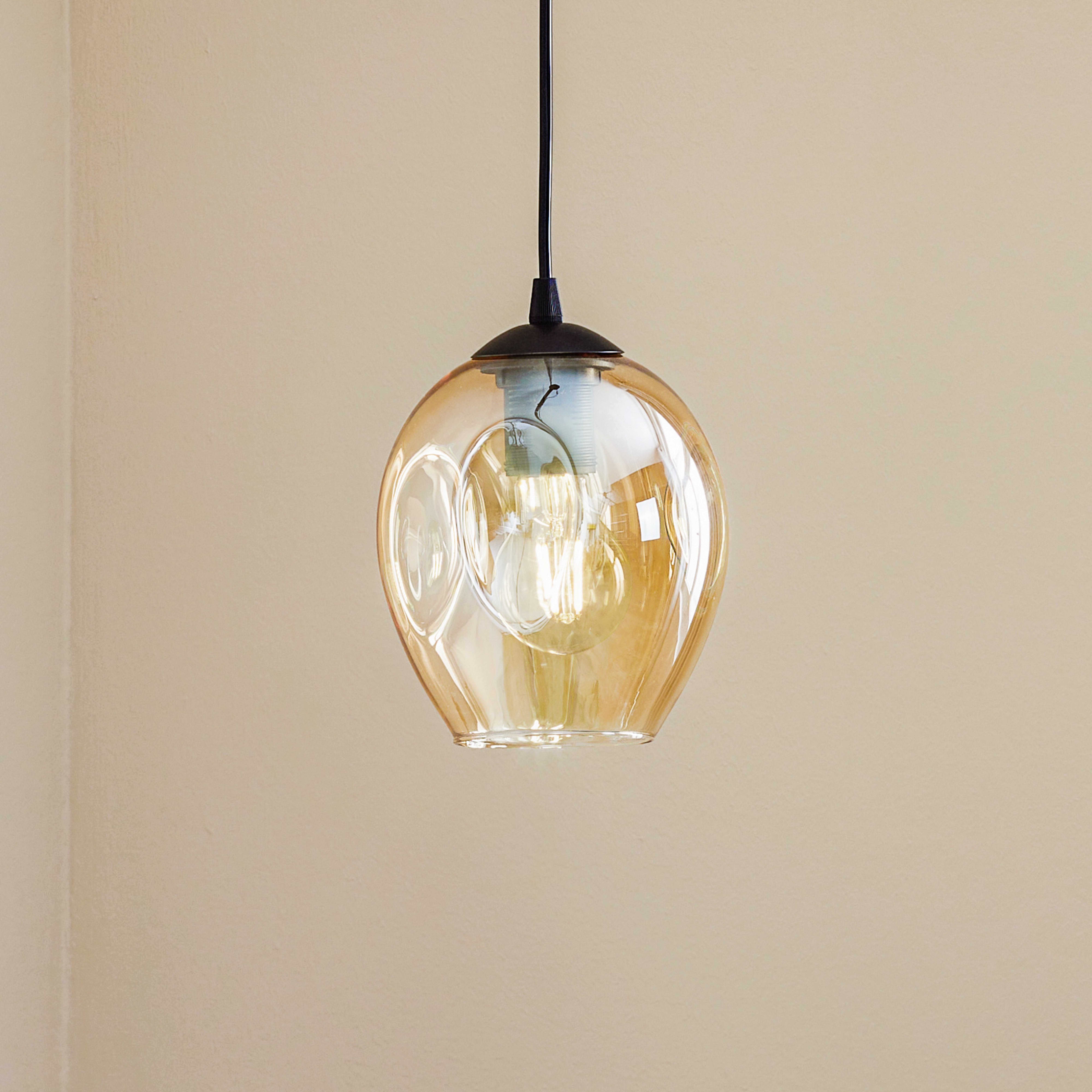 Lámpara colgante Starla 1 luz, pantalla de cristal ámbar