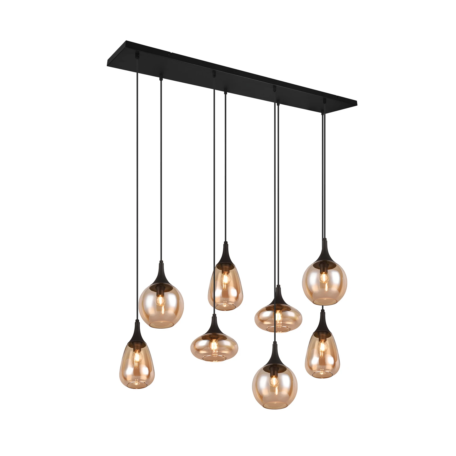 Suspension Lumina, à 8 lampes, noir/ambre, verre