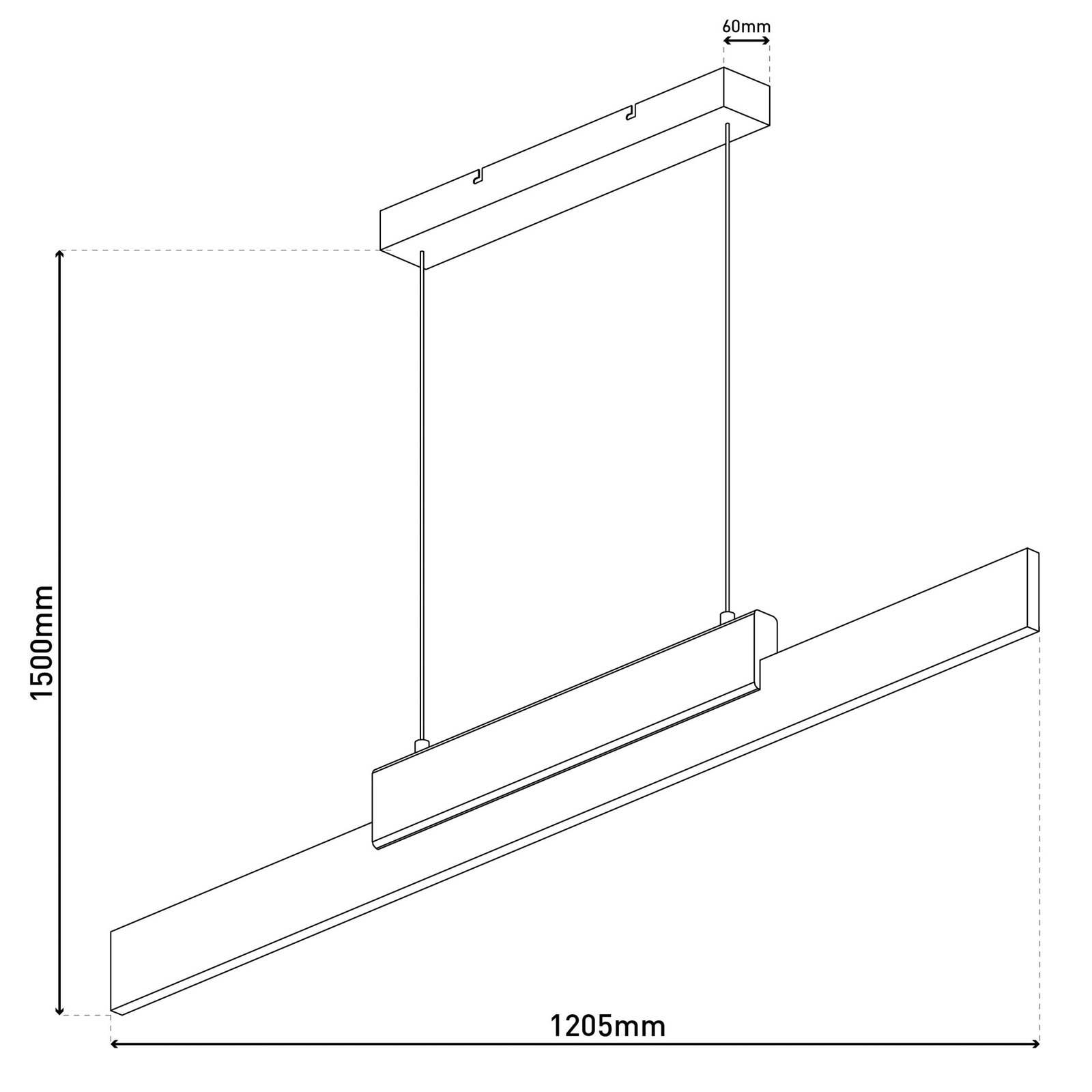 Suspension LED Wiebke, noir détail bois 120,5 cm intensité variable