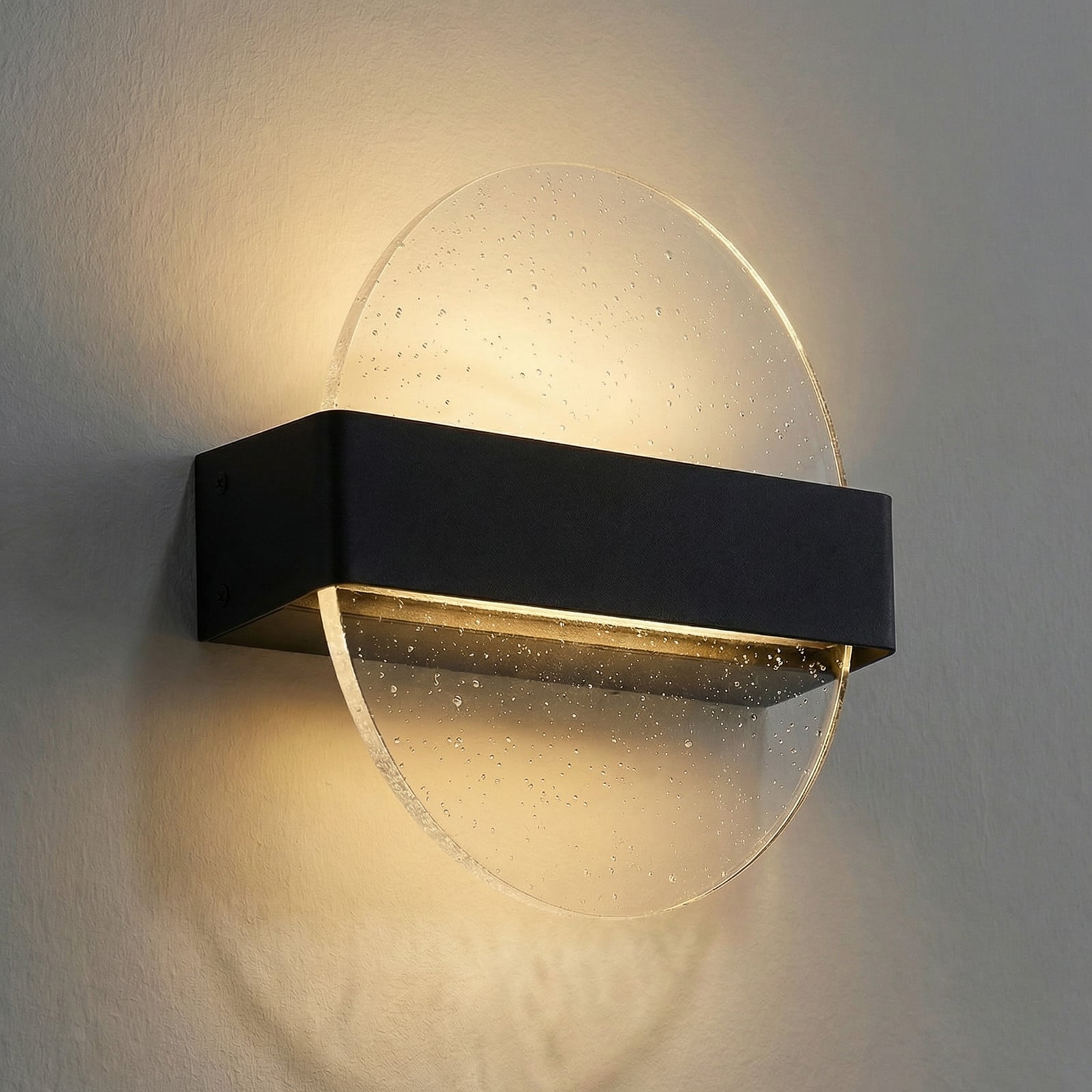 Narkelo LED-væglampe, sort/klar, CCT, IP44 Lucande - Design - Glas - Rund