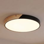 Plafón LED Lynorri de PRIOS, Ø 52 cm, negro, acabado en madera