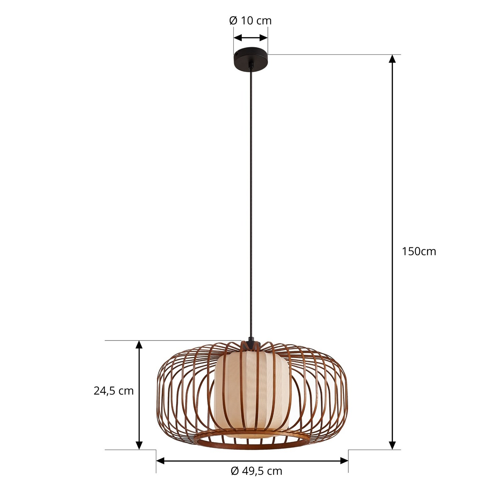 Lindby Davella pendant light, Ø 50 cm, bamboo, textile