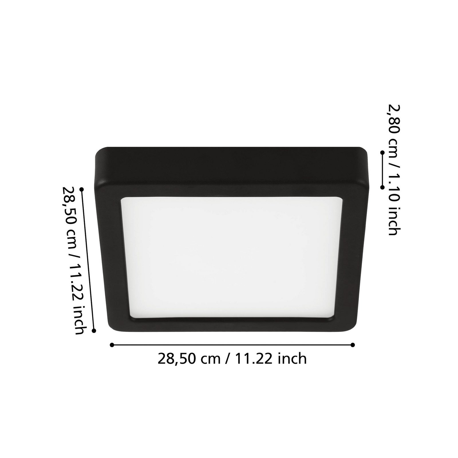 LED griestu lampa Fueva 5, IP20 melna 28,5x28,5cm