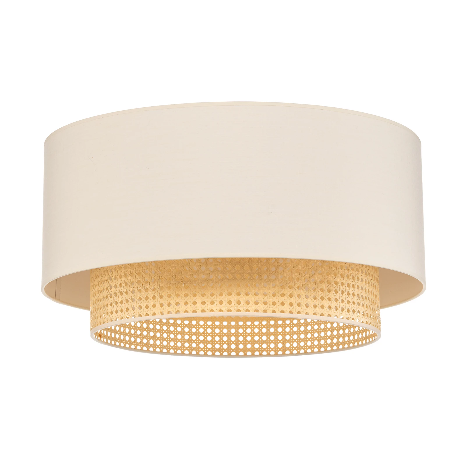 Plafón Boho, color crema/madera, Ø 60 cm, tela/ratán